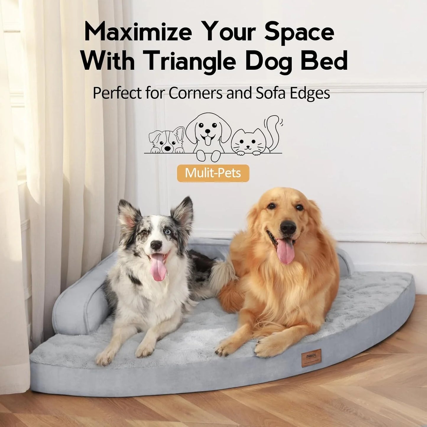 Large Dog Bed - Orthopedic Egg-Crate, Memory Foam Dog Beds with Removable Washable Cover, Waterproof Pet Beds with Non-Slip Bottom (Grey).