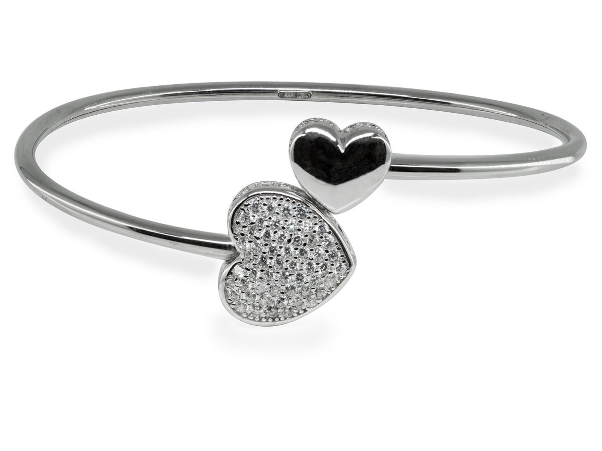 Fronay 122137 Sparkling Cz Heart Cuff Bangle in Sterling Silver