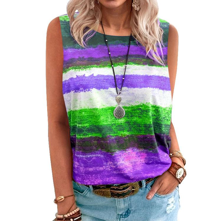 Women's Summer Clothing Gradient Contrast Vest T-shirt for