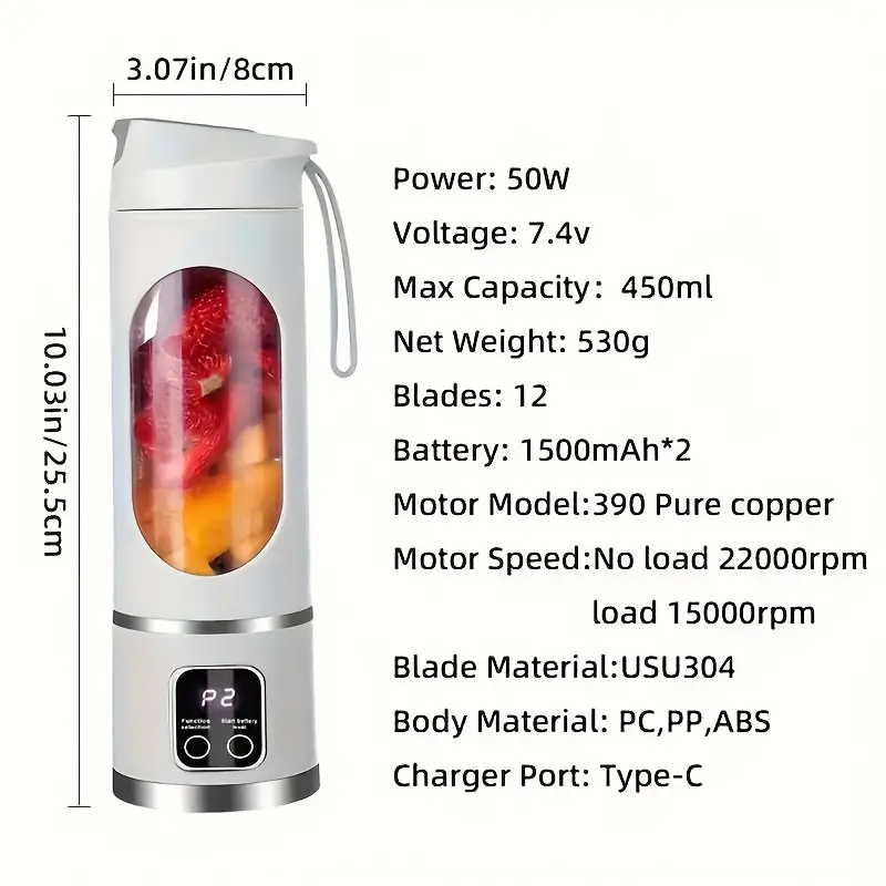 Portable Usb Rechargeable Juice Mixer-Blender With Led Display