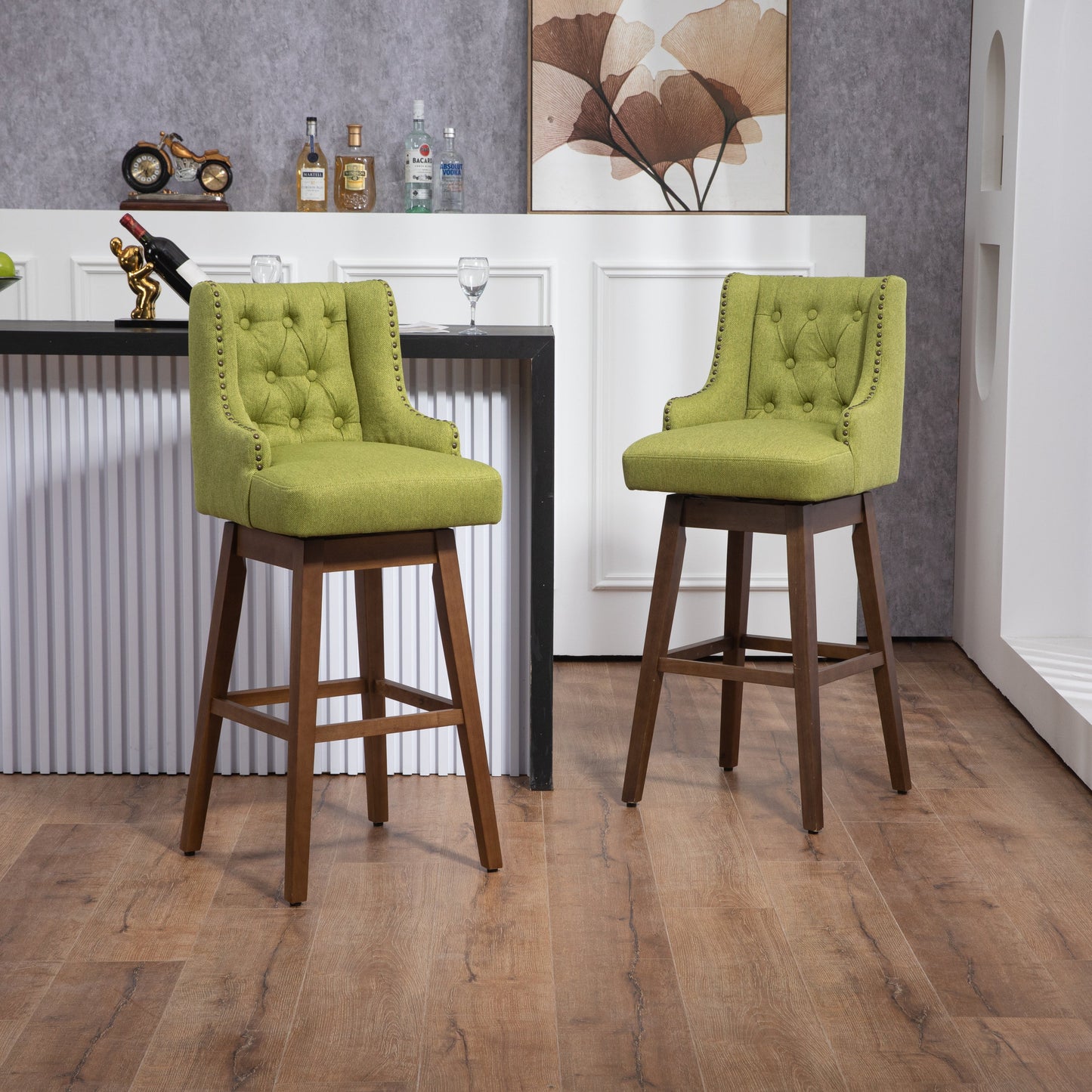 Bar Stools Set of 2- Counter Height Chairs with Footrest for Kitchen.