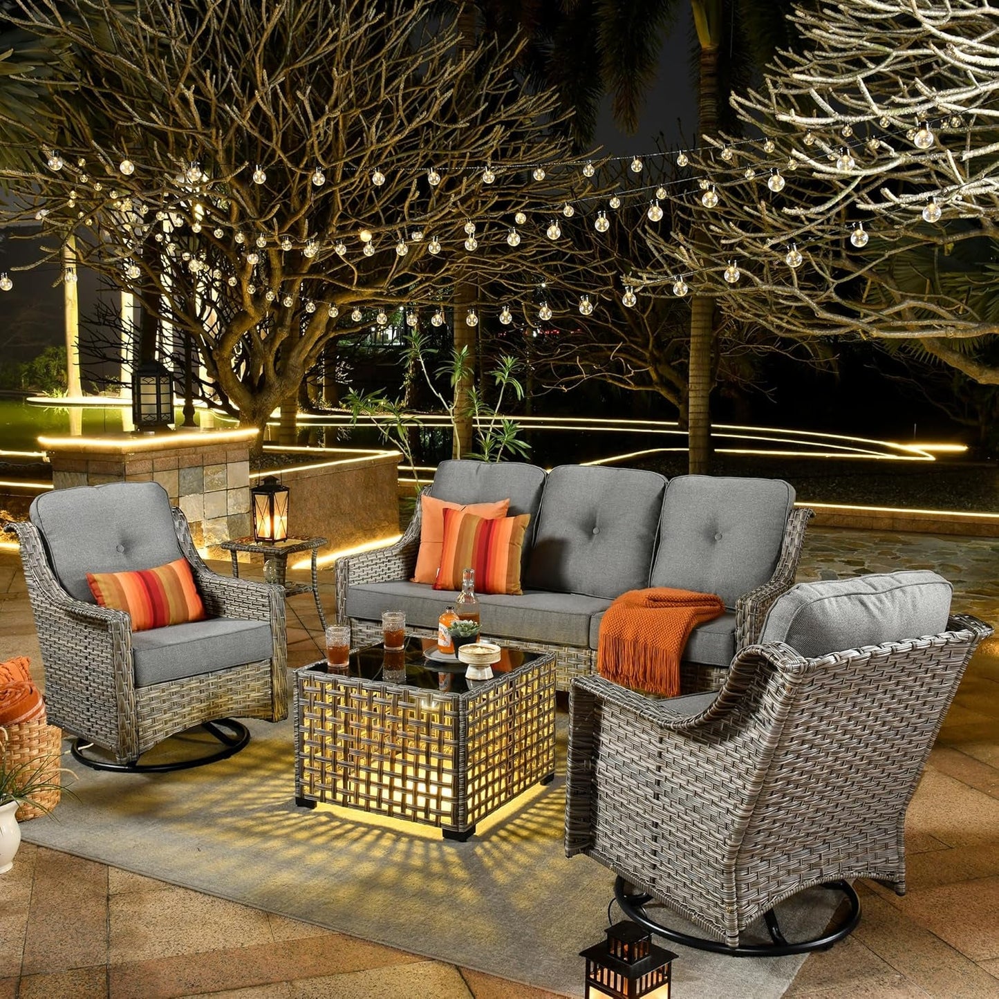 5 Piece Outdoor Patio Furniture with 3 Seat Sofa,Rattan Wicker