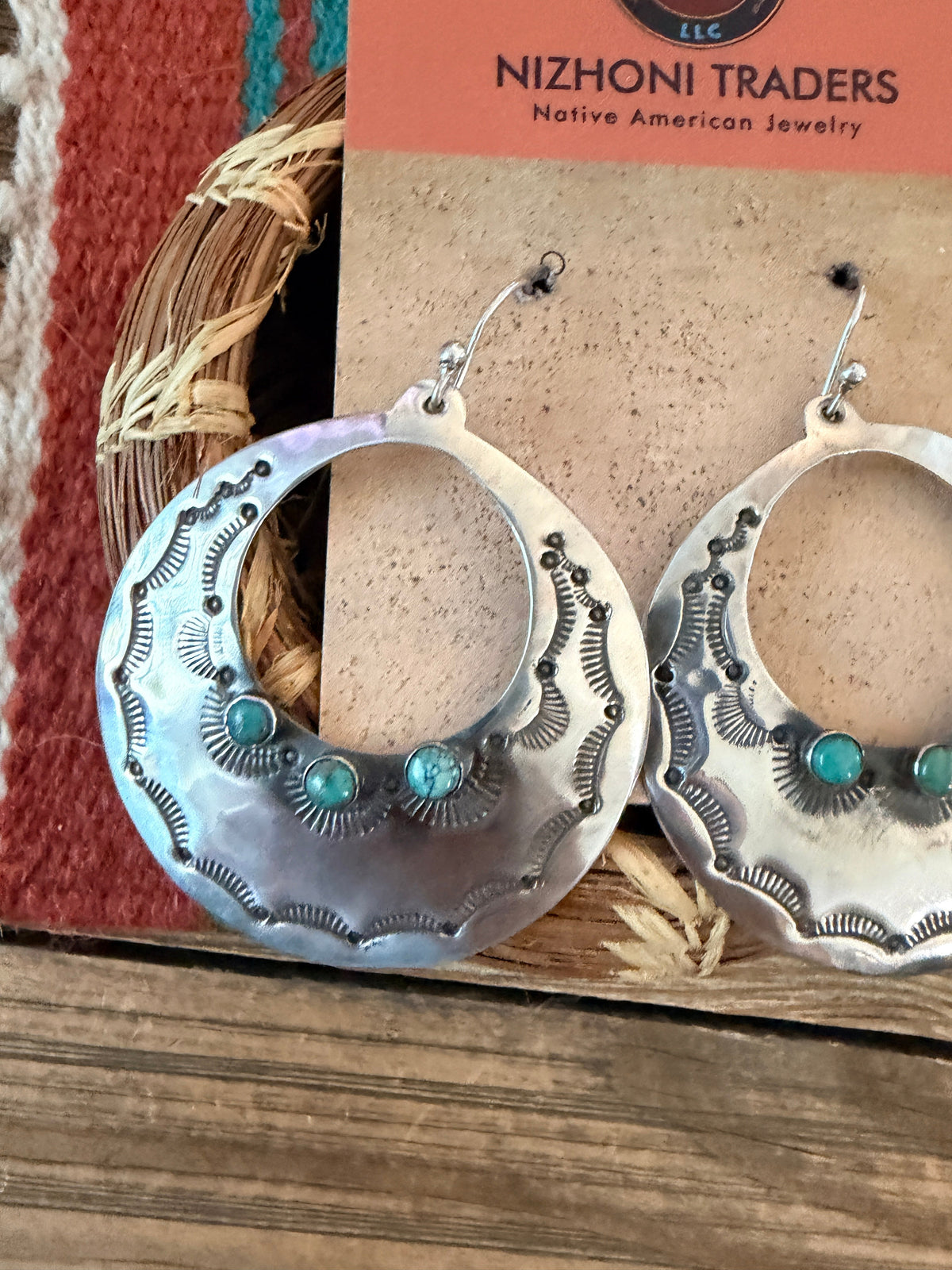 Handmade Sterling Silver & Turquoise Concho Dangle Earrings by Kimari Somers