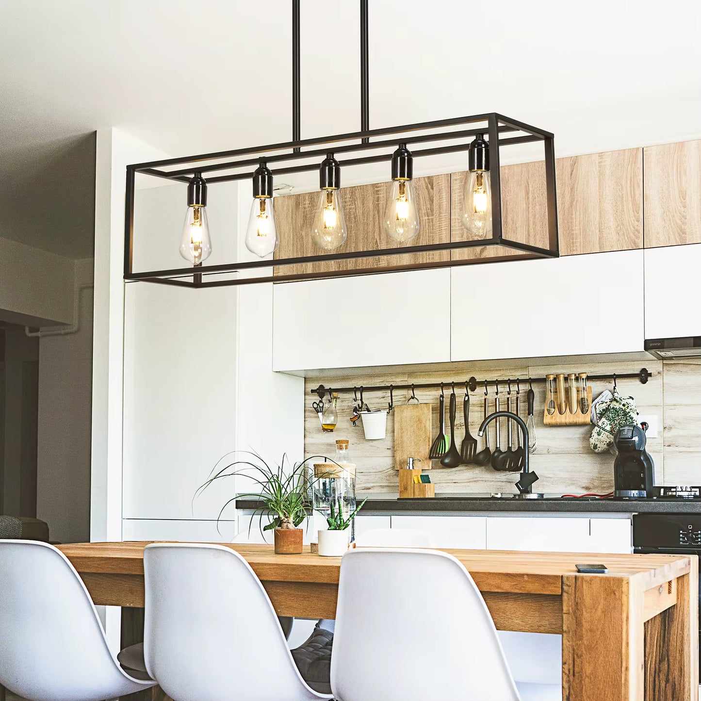 5-Light Farmhouse Chandelier, Rustic Ceiling Hanging Lamp, Industrial Pendant Lighting for Kitchen Island Dining Room Foyer