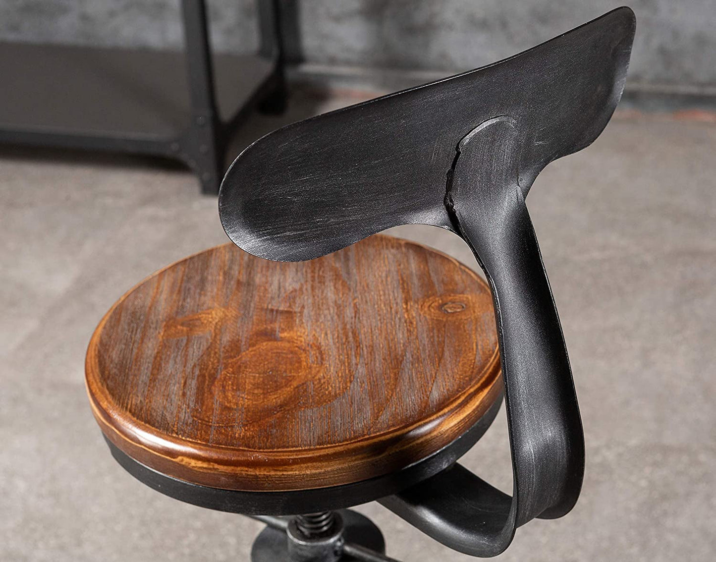 Adjustable Rustic Industrial Bar Stool - Brown Seat - Set of 2.