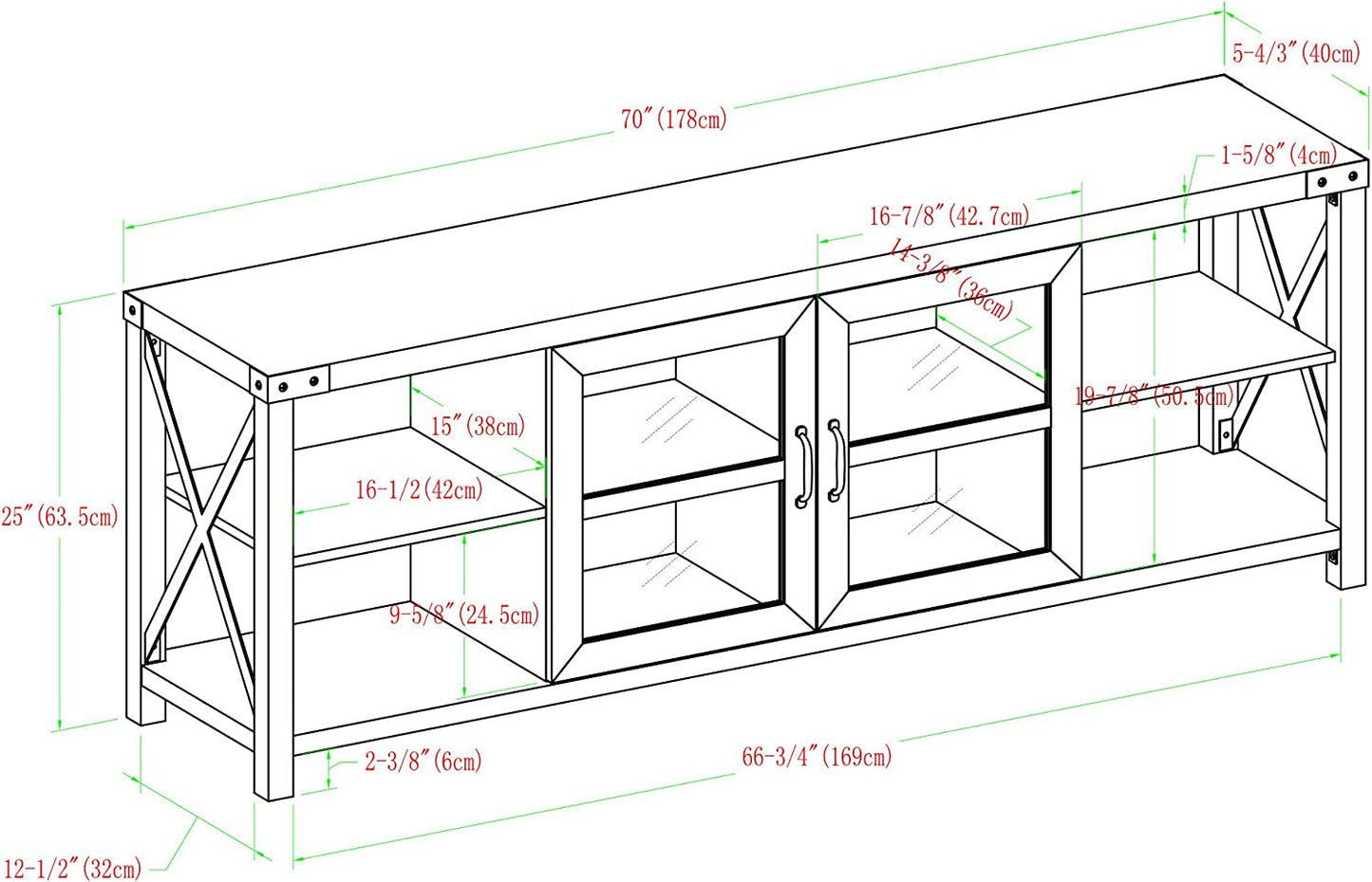 Rustic Modern 70 Inch TV Console With Open Shelves