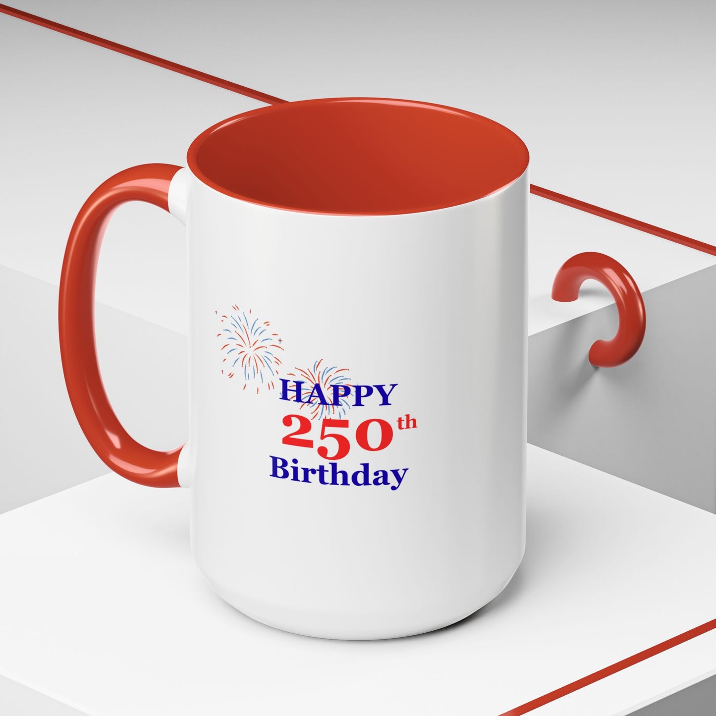 250th Anniversary Coffee Mug – 1776–2026 Patriotic Fireworks Accent Mug