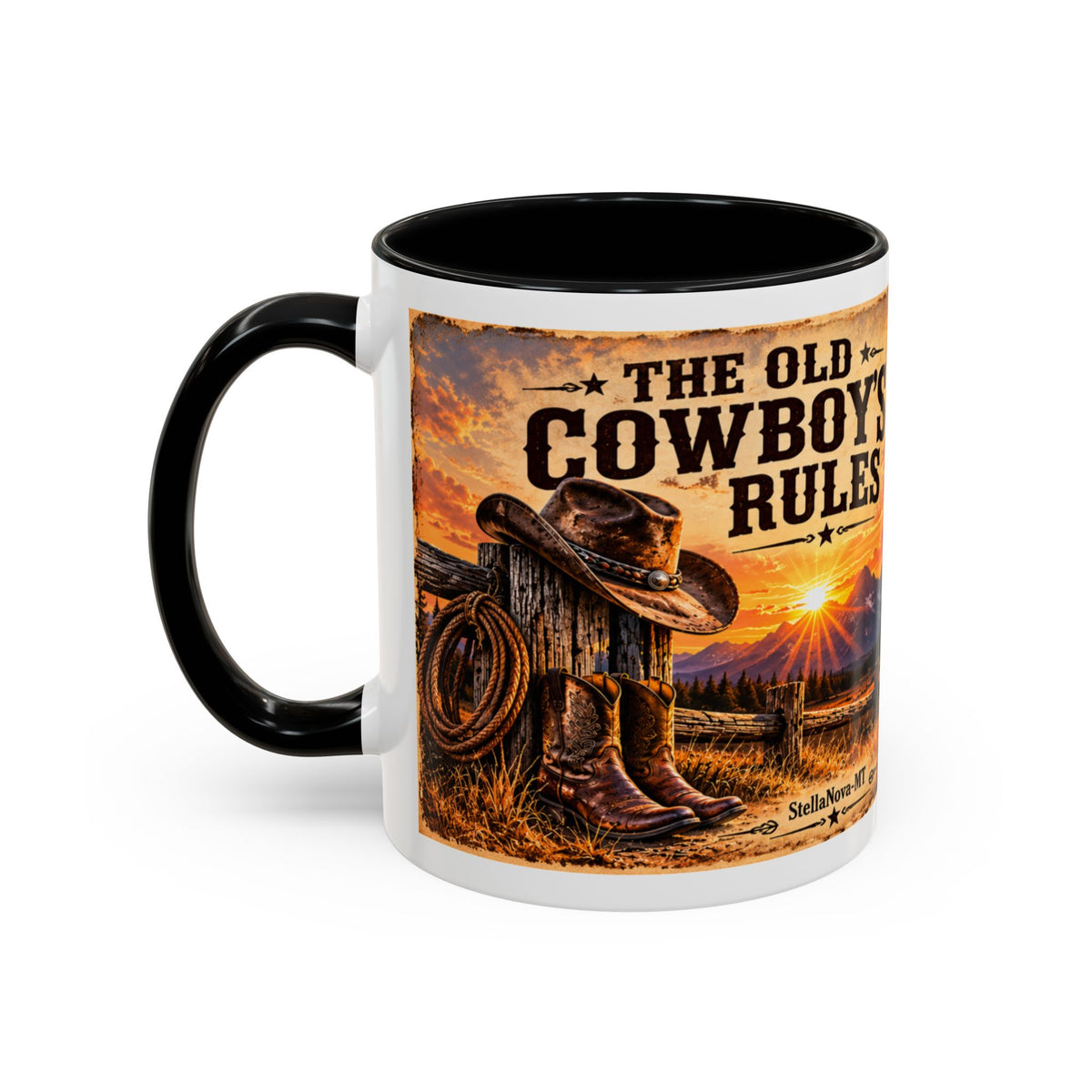 The Old Cowboy Rules Accent Coffee Mug (11, 15oz)