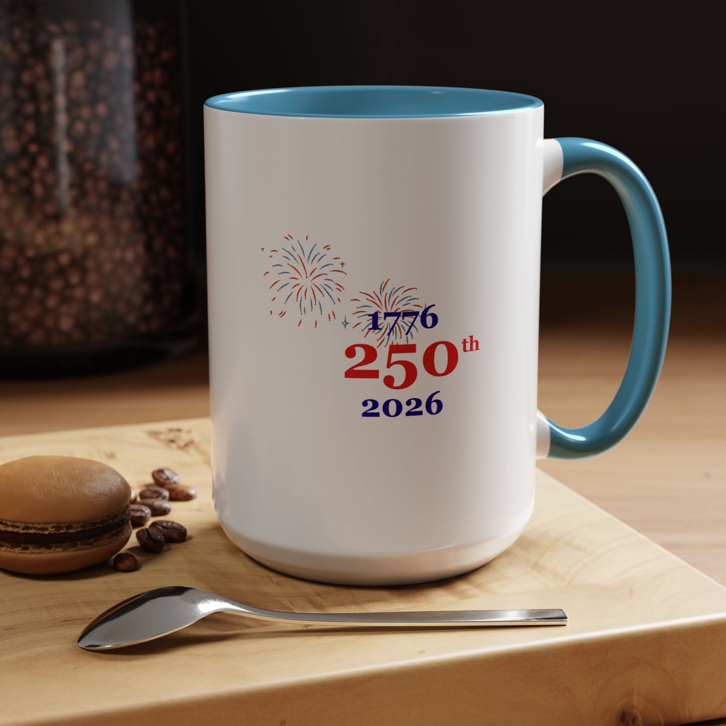 250th Anniversary Coffee Mug – 1776–2026 Patriotic Fireworks Accent Mug