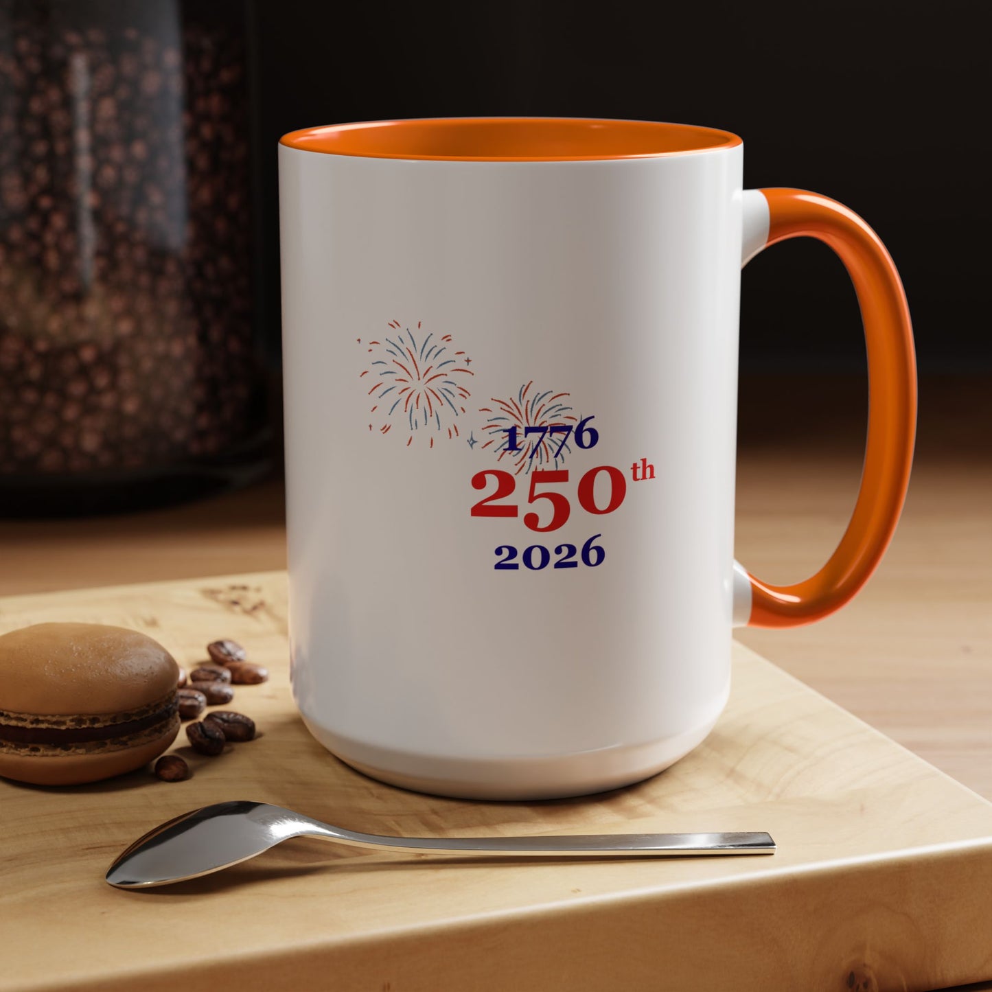 250th Anniversary Coffee Mug – 1776–2026 Patriotic Fireworks Accent Mug