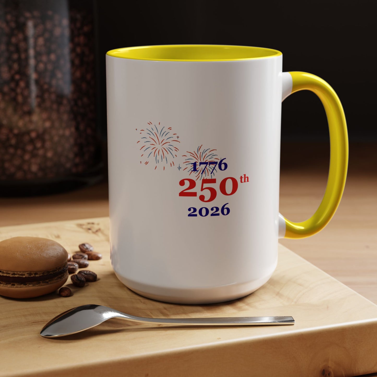 250th Anniversary Coffee Mug – 1776–2026 Patriotic Fireworks Accent Mug