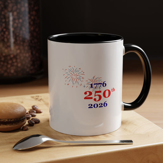 250th Anniversary Coffee Mug – 1776–2026 Patriotic Fireworks Accent Mug