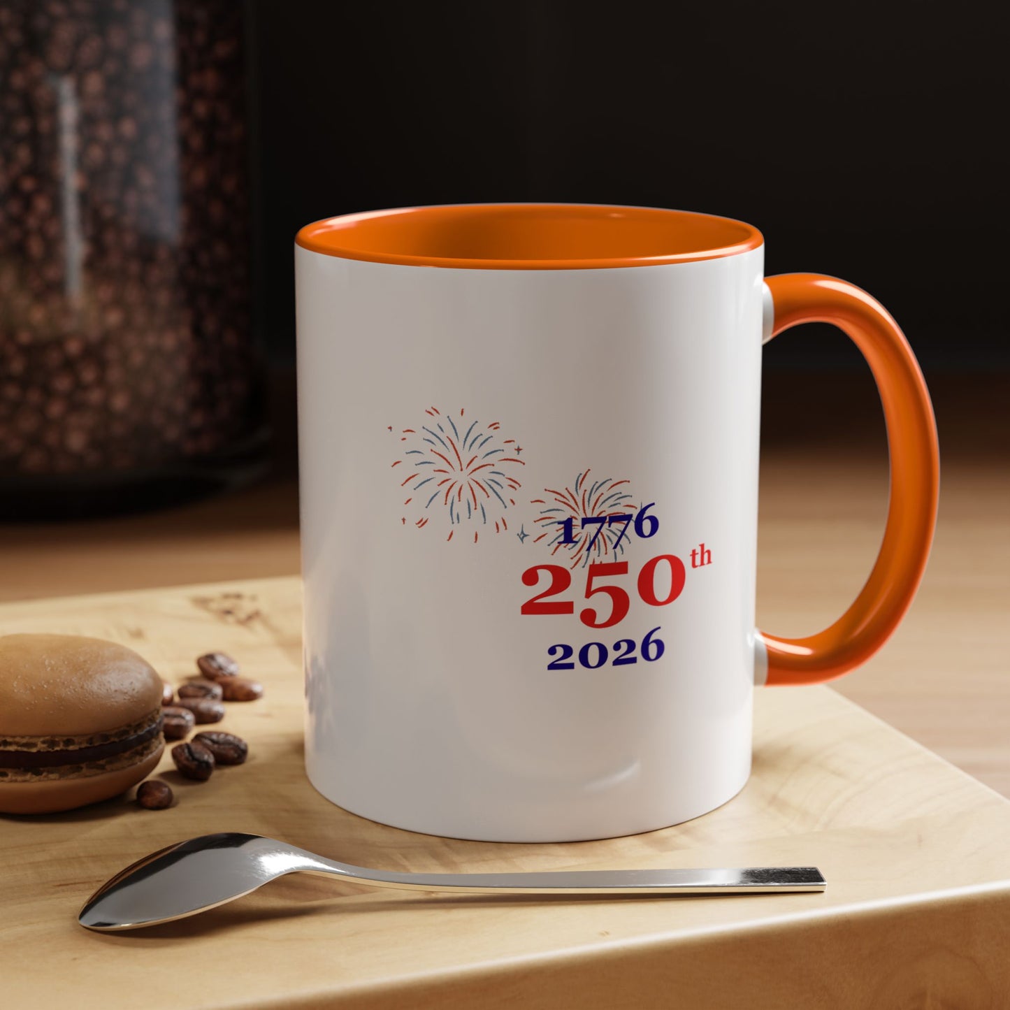 250th Anniversary Coffee Mug – 1776–2026 Patriotic Fireworks Accent Mug
