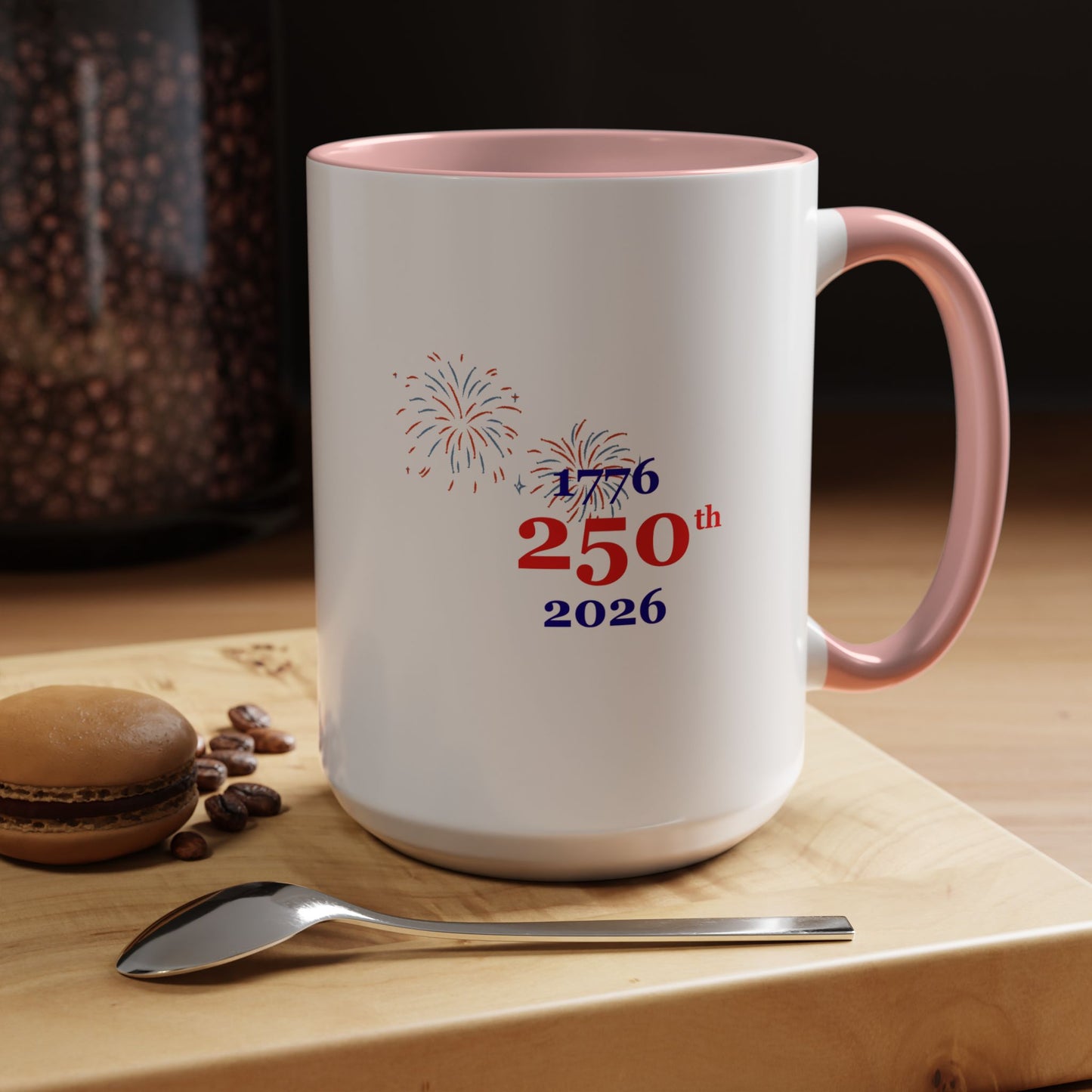 250th Anniversary Coffee Mug – 1776–2026 Patriotic Fireworks Accent Mug