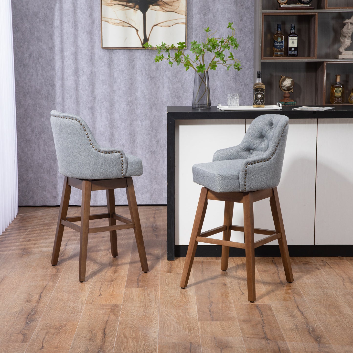 Bar Stools Set of 2 - Counter Height Chairs with Footrest for Kitchen