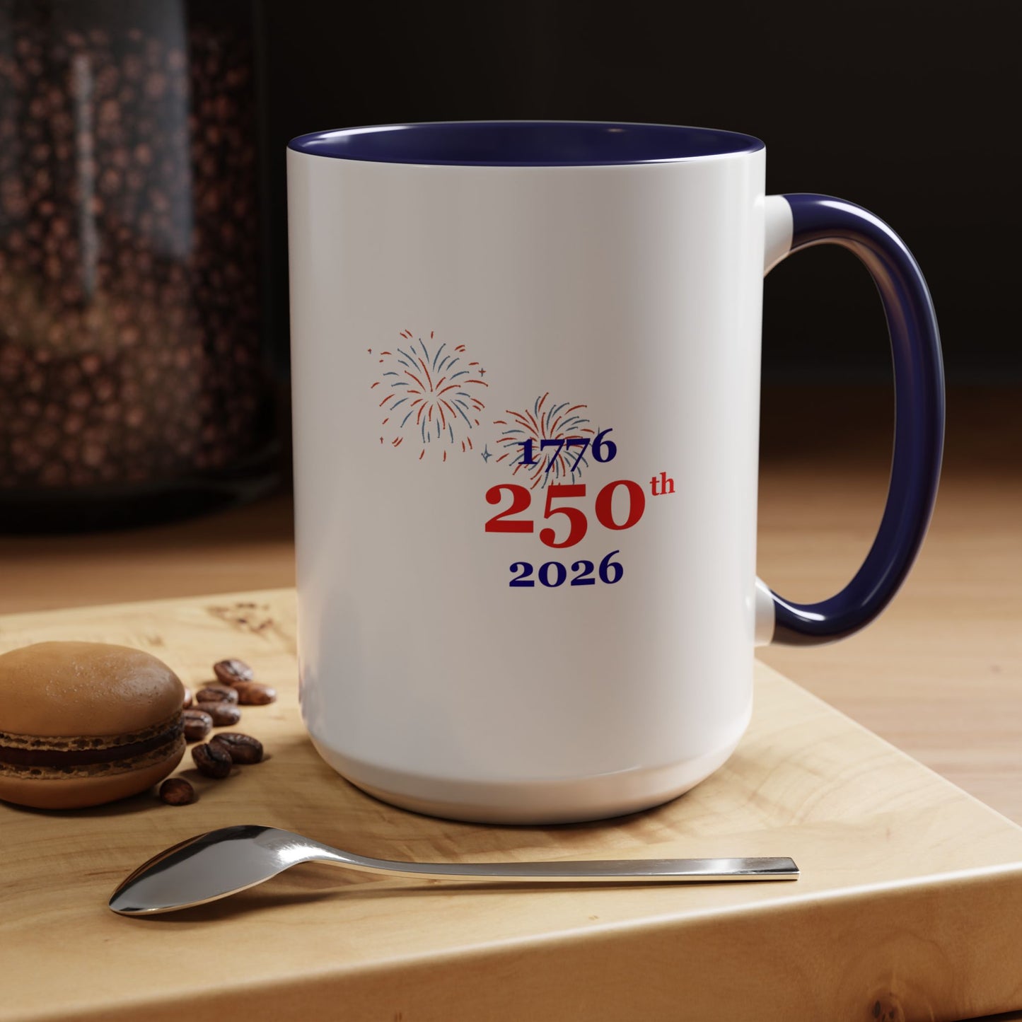 250th Anniversary Coffee Mug – 1776–2026 Patriotic Fireworks Accent Mug