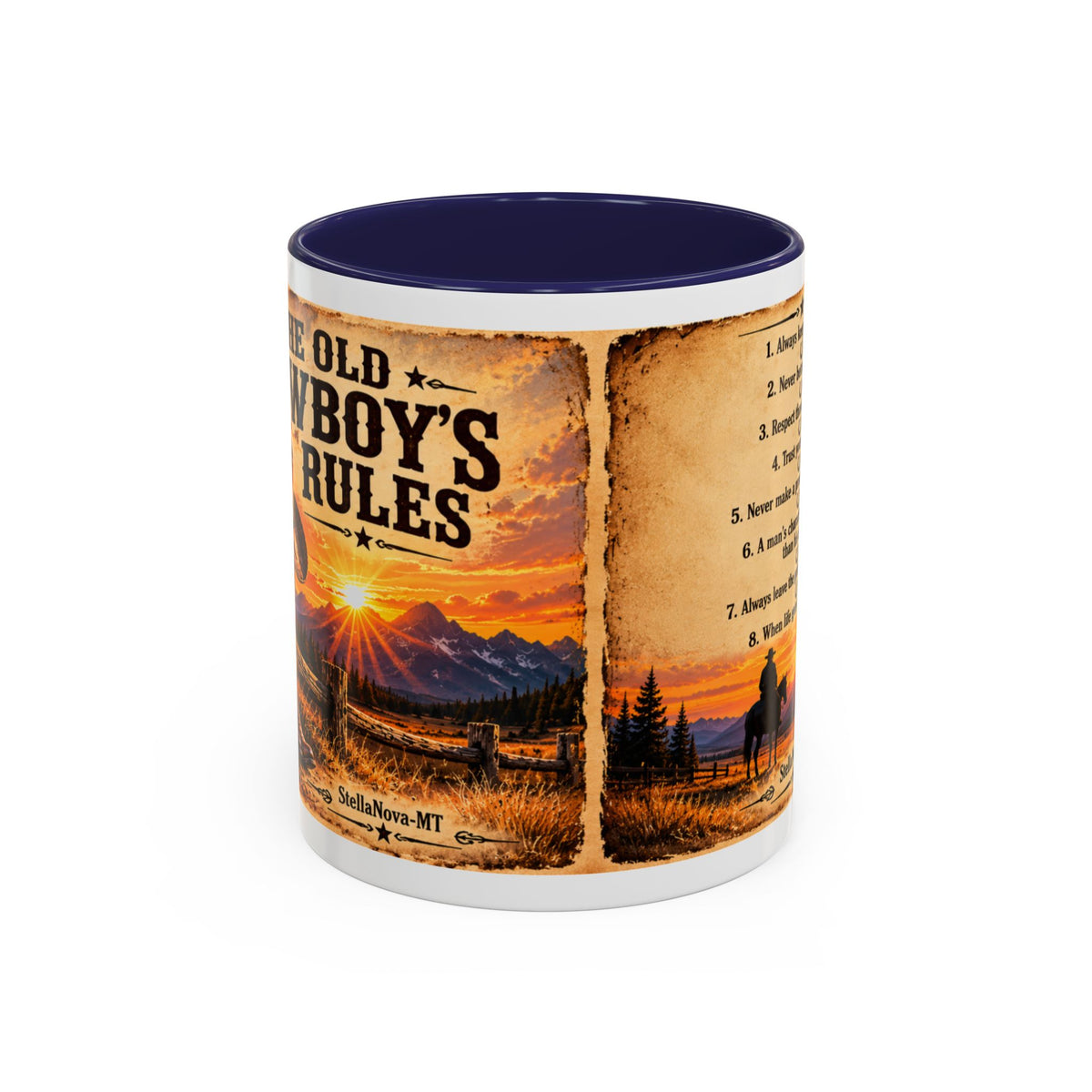 The Old Cowboy Rules Accent Coffee Mug (11, 15oz)