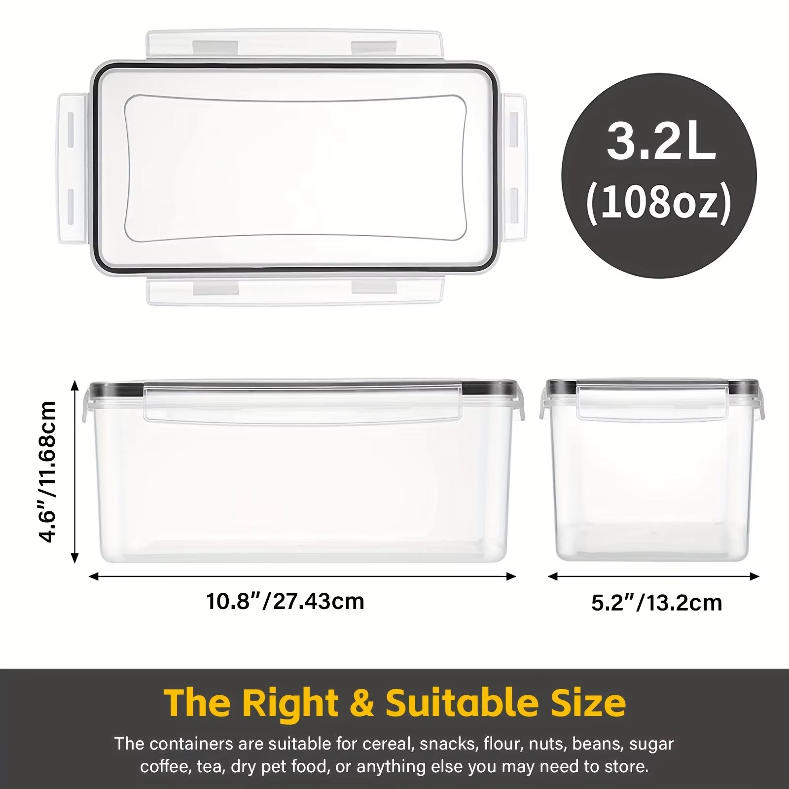 1/2/3/Sets Airtight Food Storage Containers with Lids 3.2L, Plastic Spaghetti Container for Pasta Organizer, BPA Free Air Tight