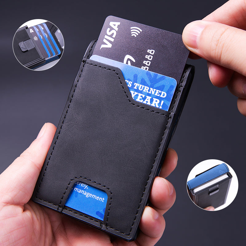 Men's Slim Wallet With Pop Up Card Holder, RFID Blocking, Minimalist