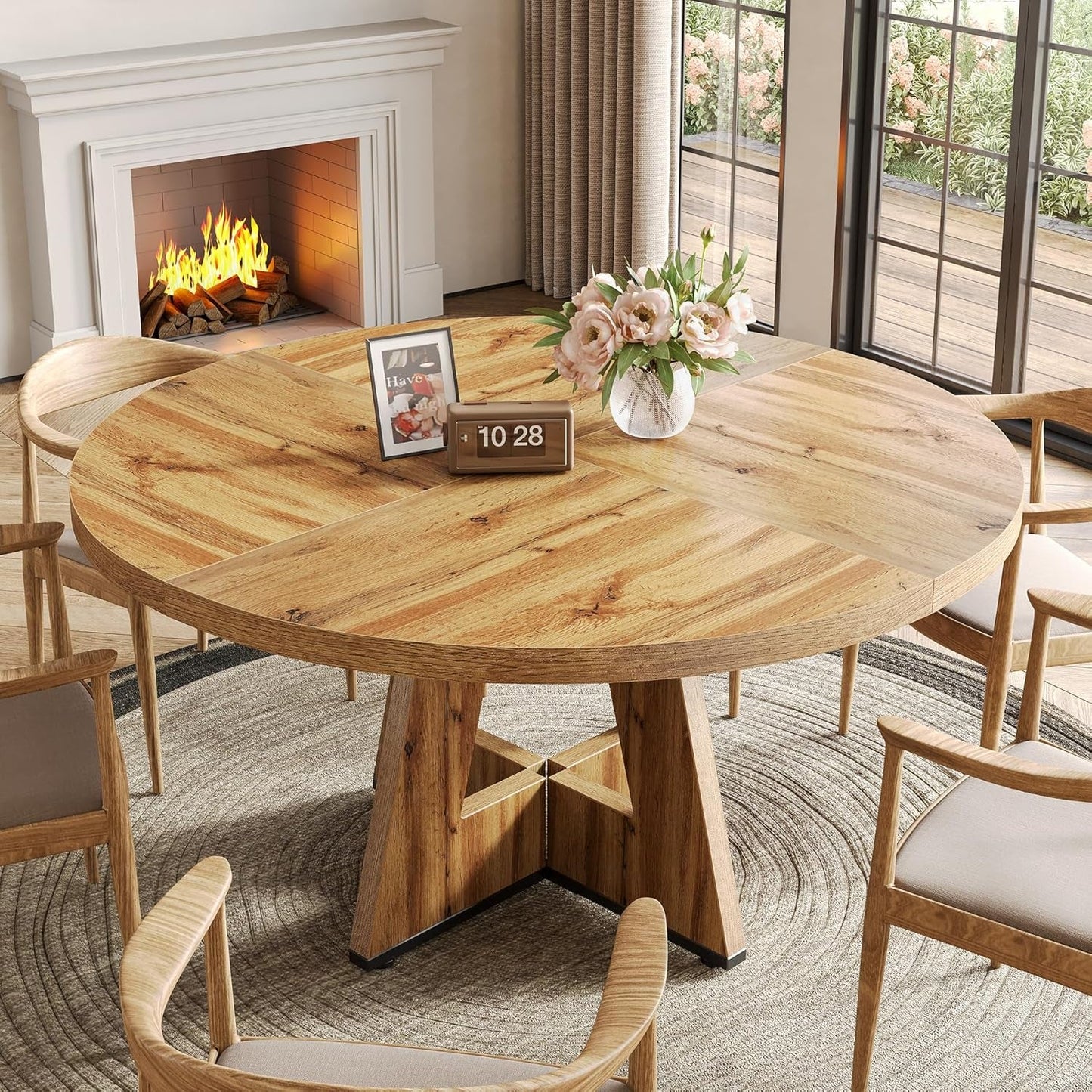 Round Dining Table for 4-6 People, 47 Inches Dining Room Table with