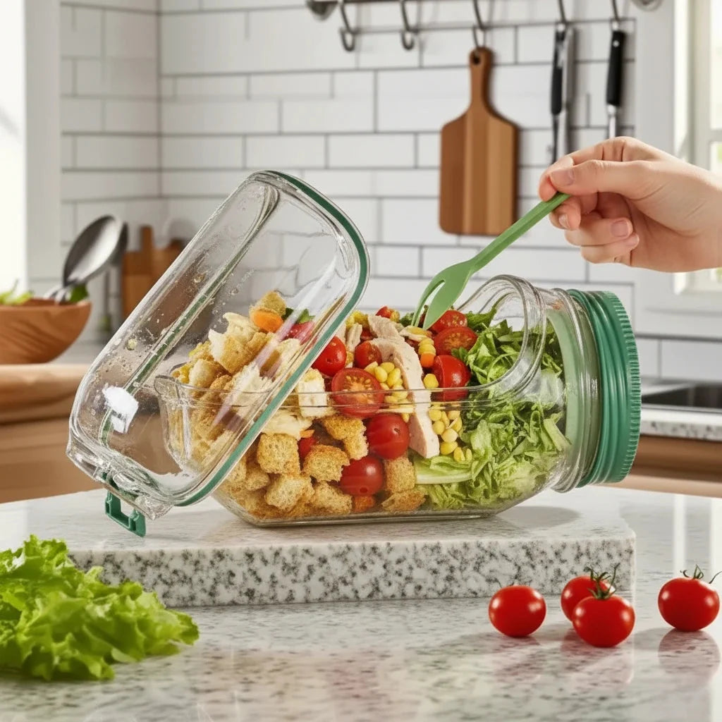 Royallure Salad Shaker Jar with Built-In Dressing Cup for Home, Outdoor, Travel and Par