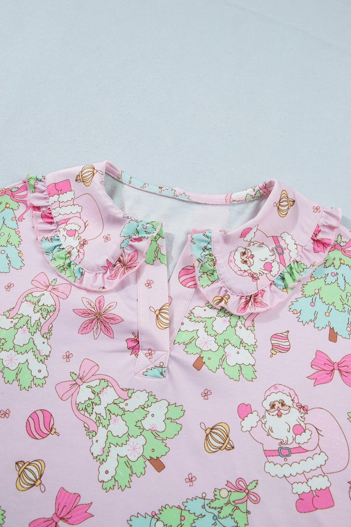 Christmas Ruffle Collared Top & Pants Pajama Set