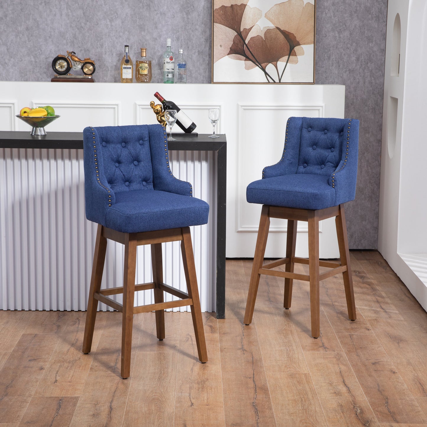 Bar Stools Set of 2 - Counter Height Chairs with Footrest for Kitchen.
