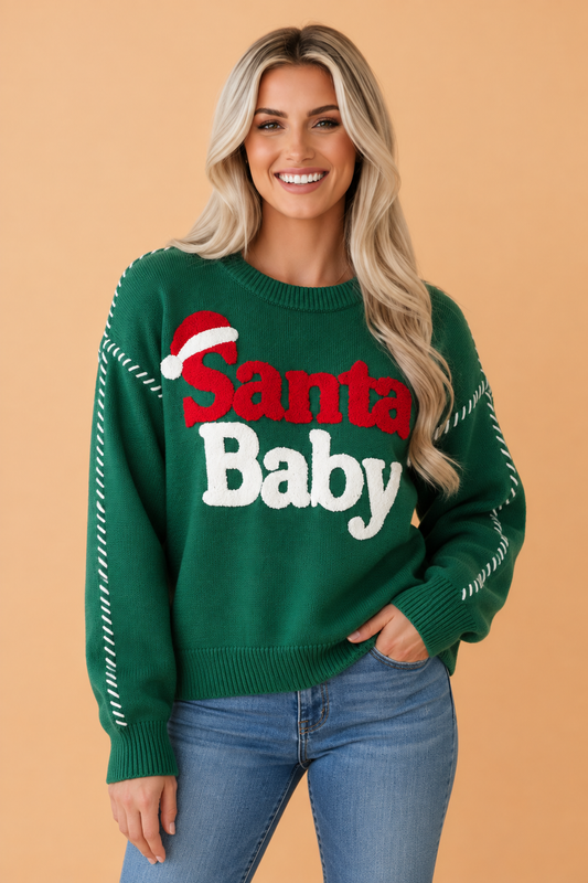 Christmas Santa Baby Patch Embroidered Sweater