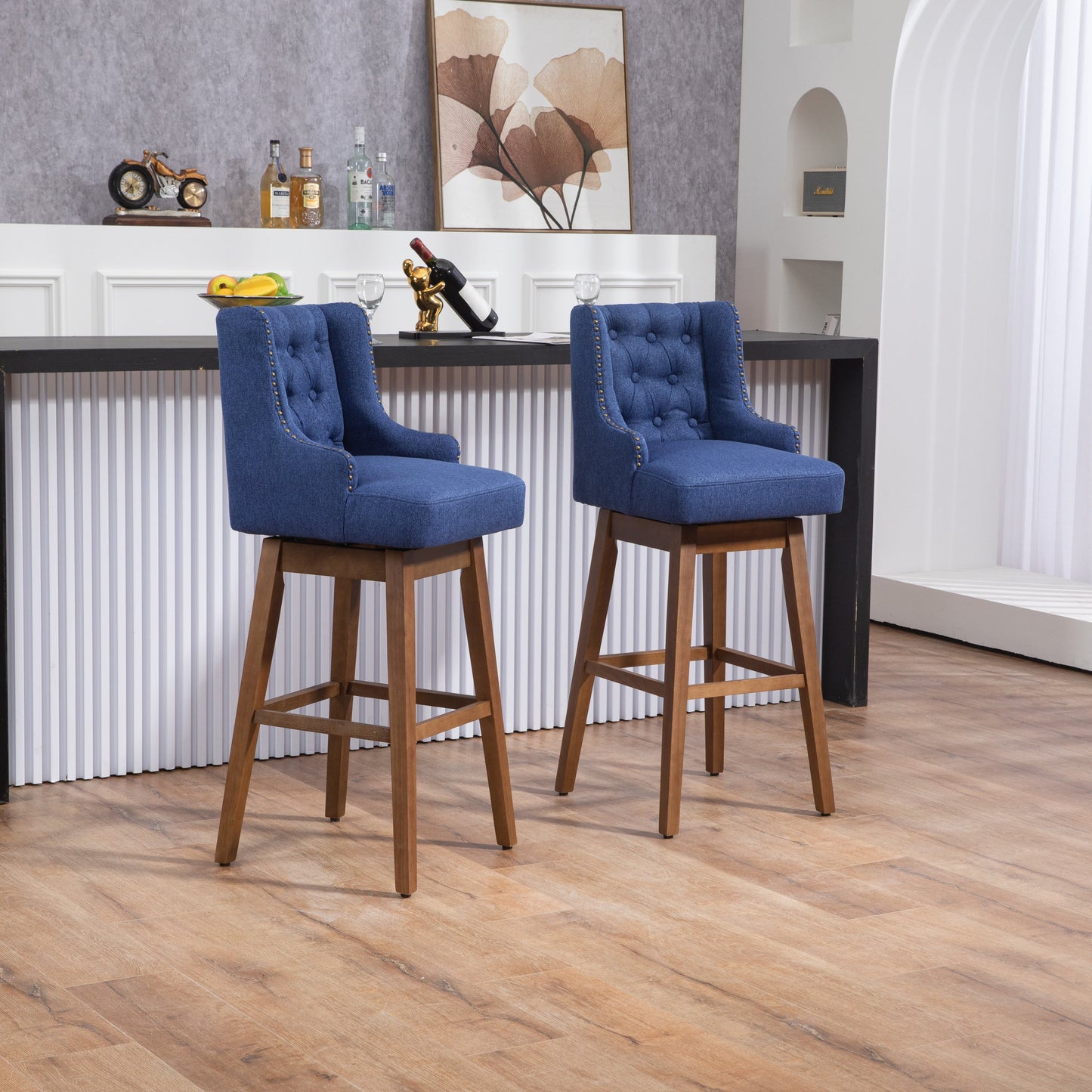 Bar Stools Set of 2 - Counter Height Chairs with Footrest for Kitchen.