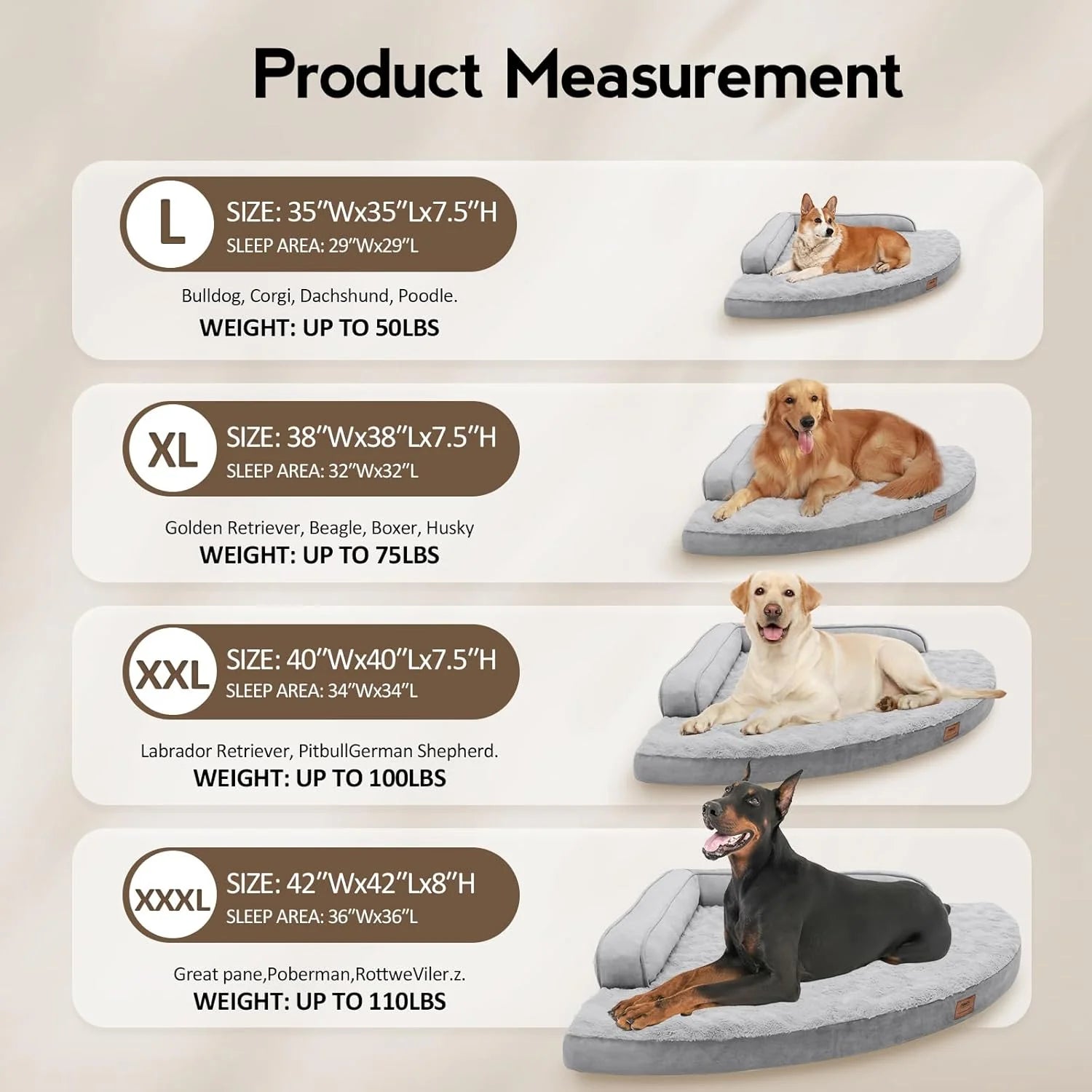 Large Dog Bed - Orthopedic Egg-Crate, Memory Foam Dog Beds with Removable Washable Cover, Waterproof Pet Beds with Non-Slip Bottom (Grey).