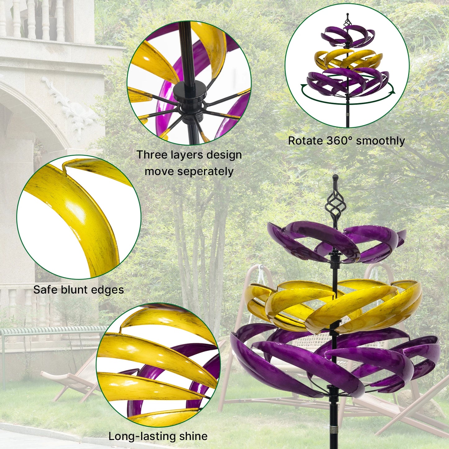 Wind Spinners Outdoor, 77" Large Metal Kinetic Wind Sculptures for Garden, 360 Degrees Swivel Yard Art with 2Pcs Welcome Flag