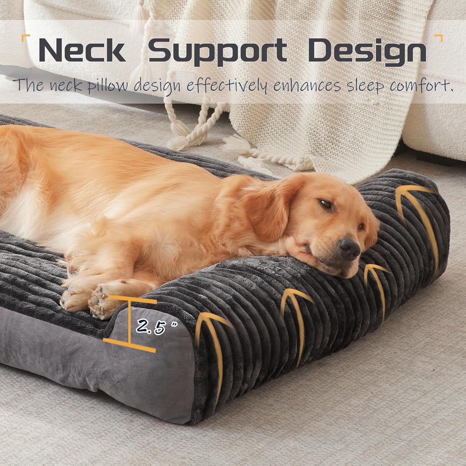 Dog Beds for Medium and Large Dogs Breeds-Sofa Dog Bed with Pillow for Crate Kennel, Super Soft Bed for Support Bolster, Comfortable with a Non-Slip Bottom