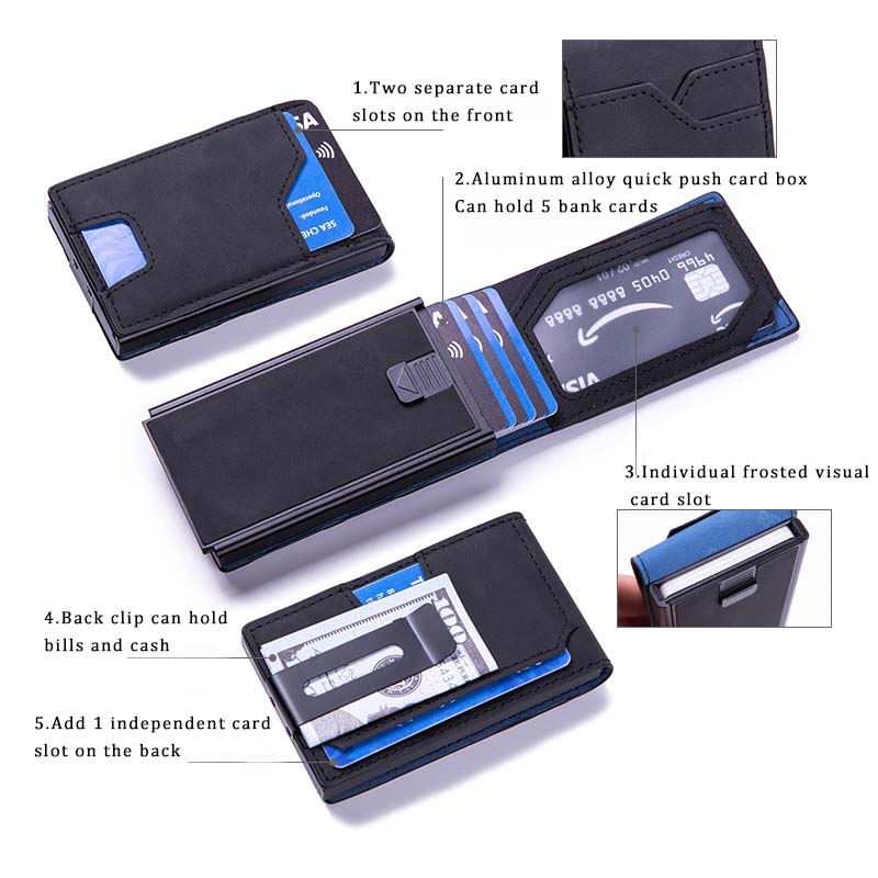 Men's Slim Wallet With Pop Up Card Holder, RFID Blocking, Minimalist