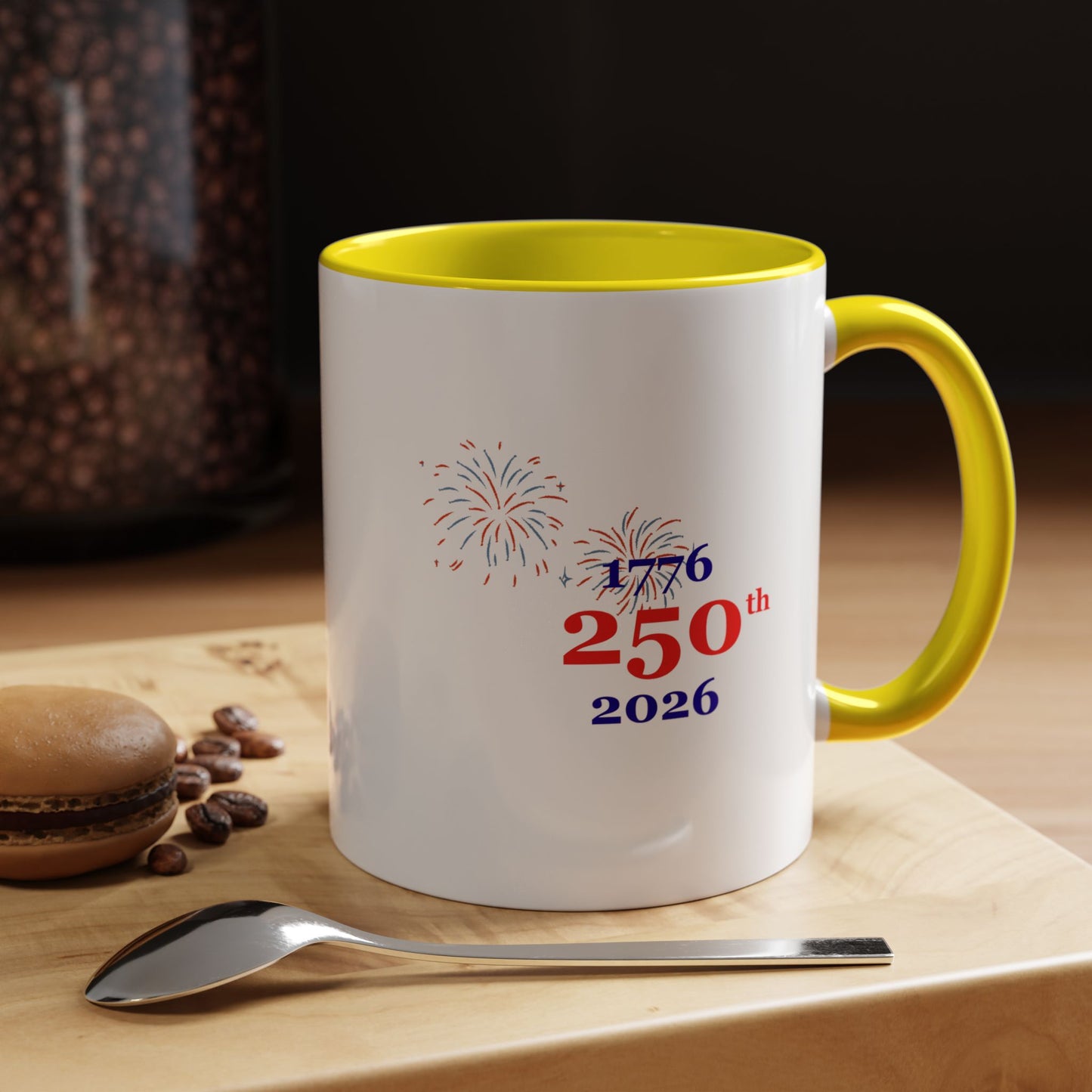 250th Anniversary Coffee Mug – 1776–2026 Patriotic Fireworks Accent Mug