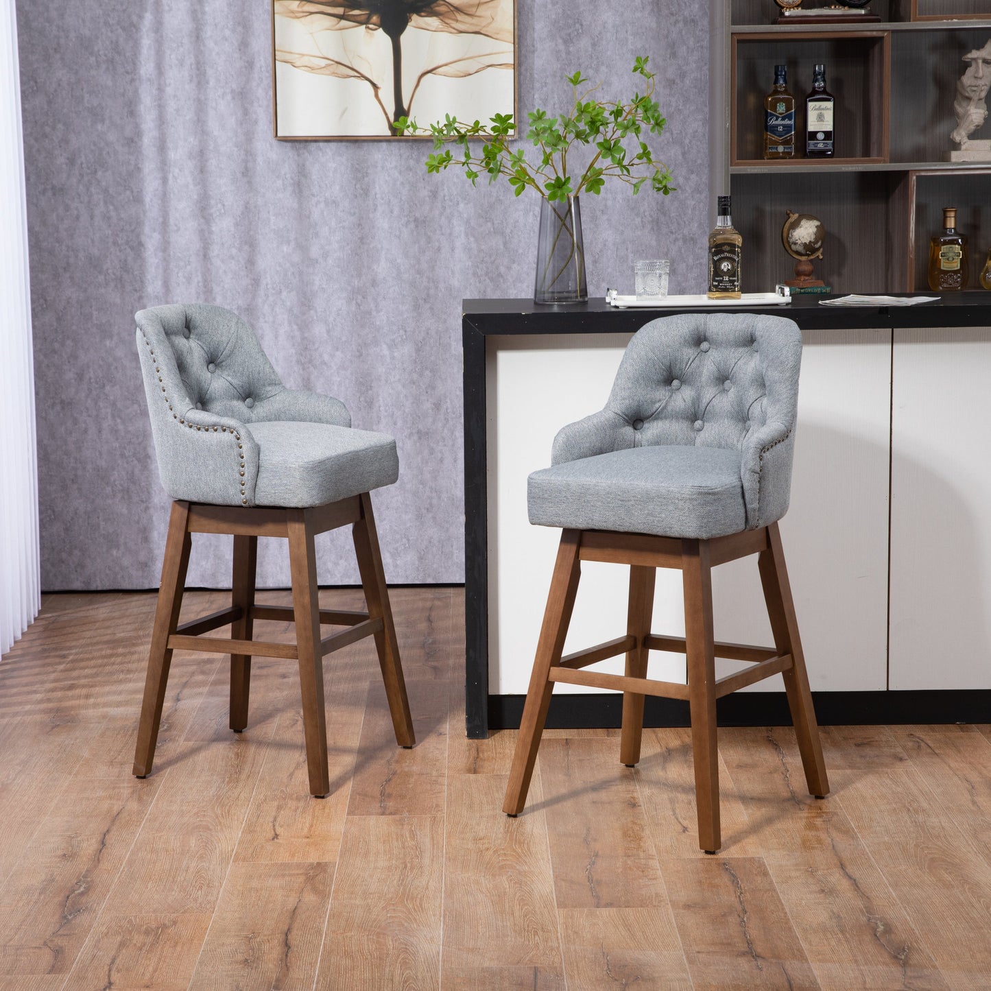 Bar Stools Set of 2 - Counter Height Chairs with Footrest for Kitchen