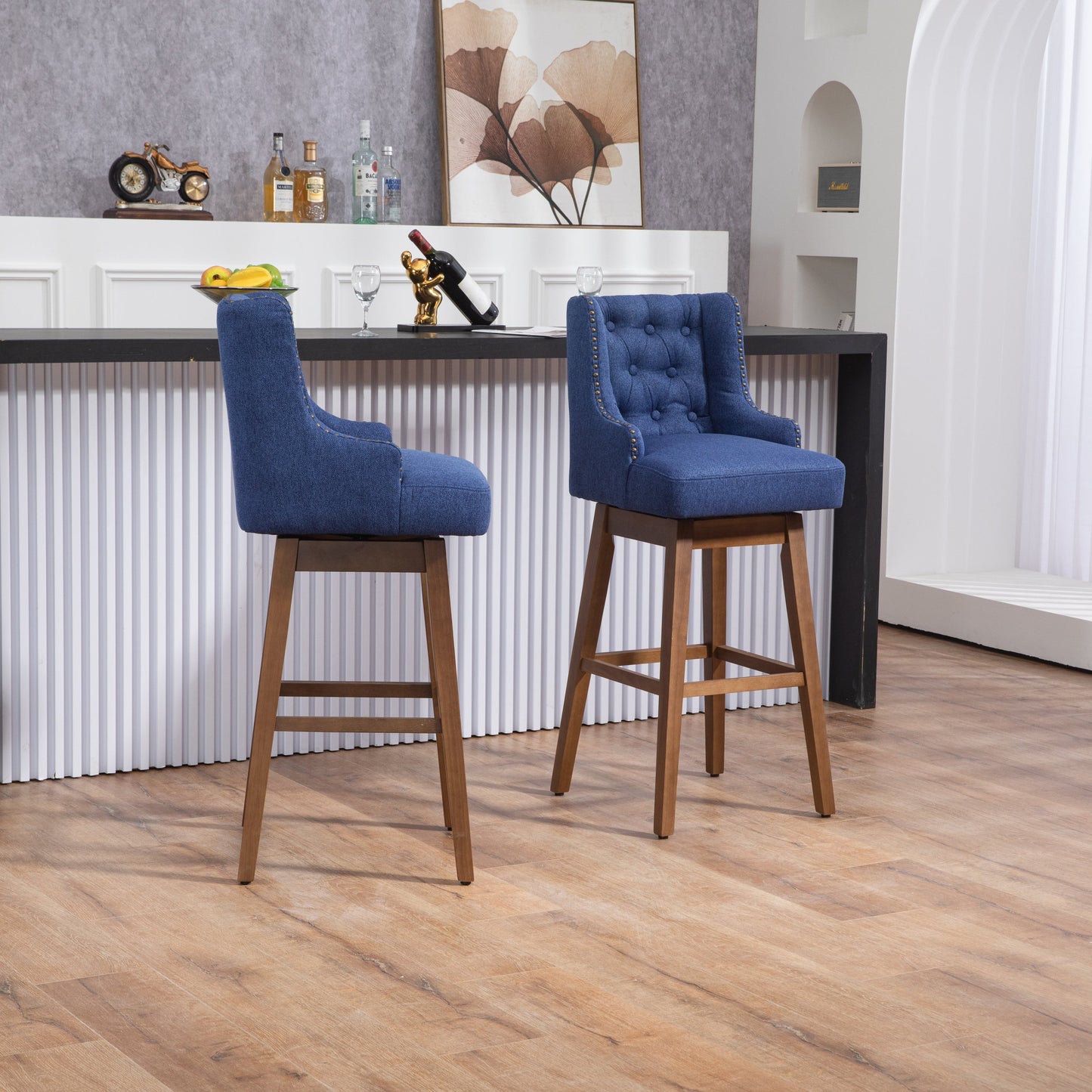 Bar Stools Set of 2 - Counter Height Chairs with Footrest for Kitchen.