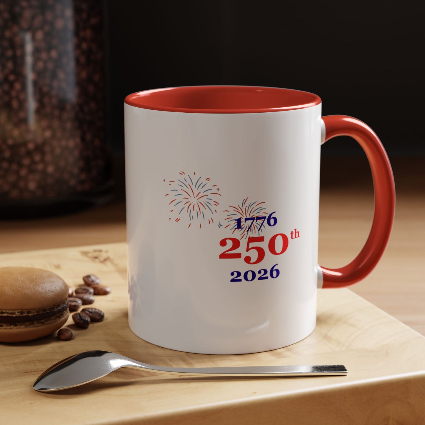 250th Anniversary Coffee Mug – 1776–2026 Patriotic Fireworks Accent Mug