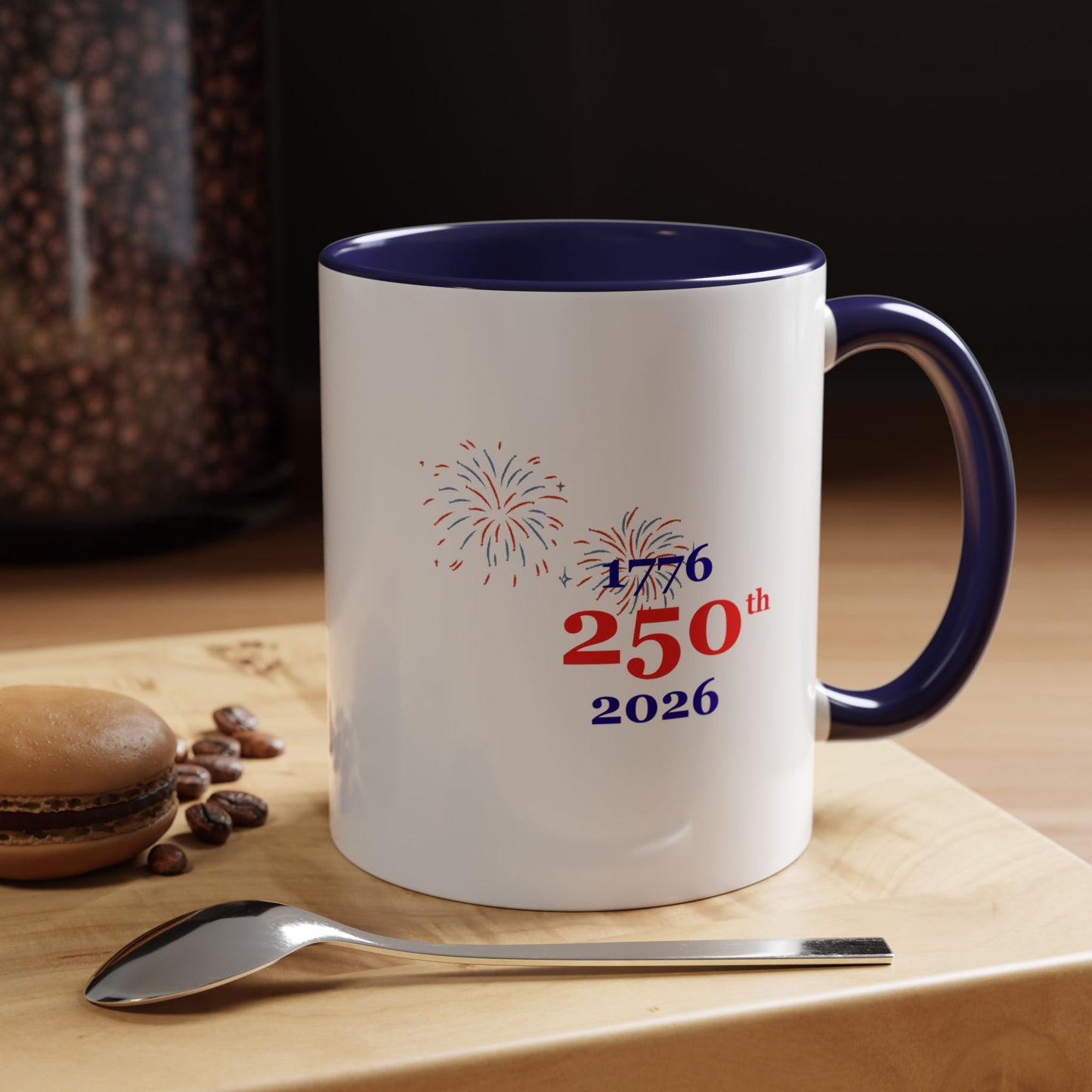 250th Anniversary Coffee Mug – 1776–2026 Patriotic Fireworks Accent Mug