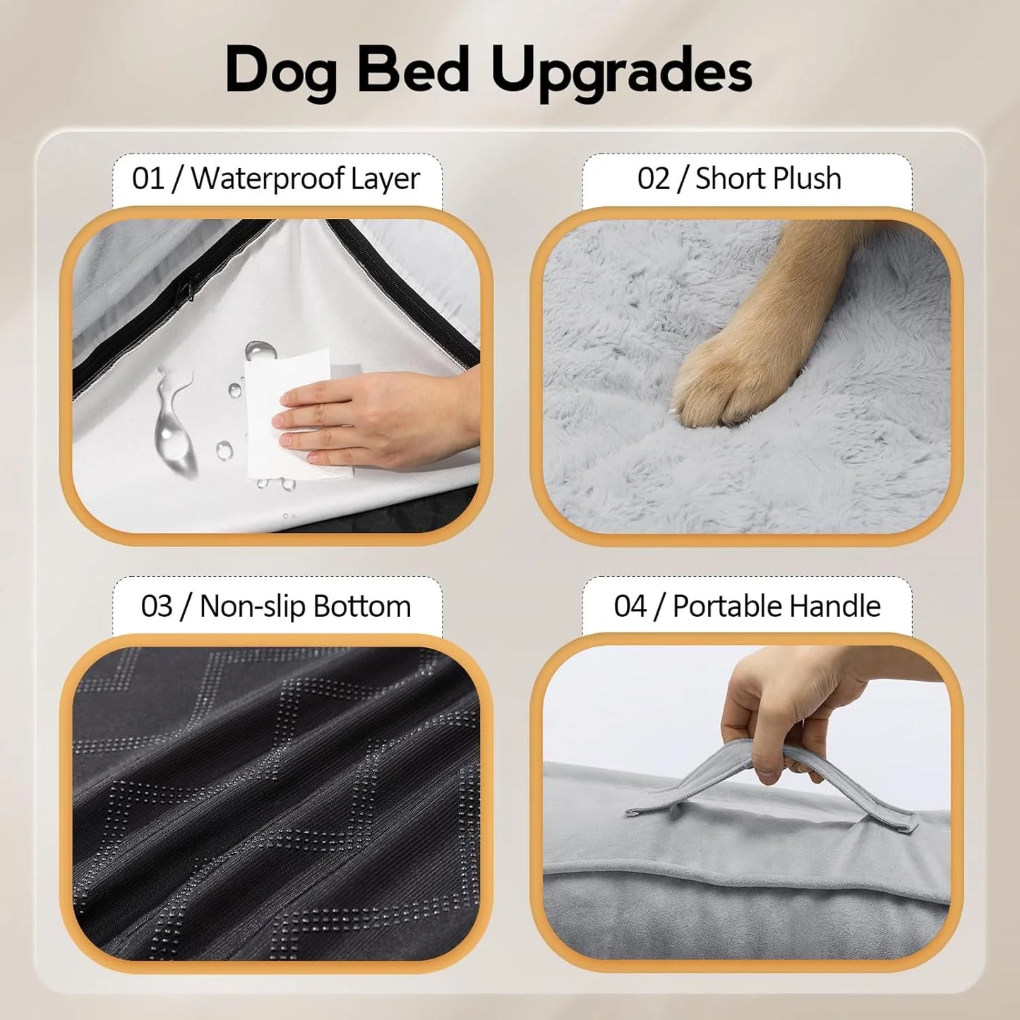 Large Dog Bed - Orthopedic Egg-Crate, Memory Foam Dog Beds with Removable Washable Cover, Waterproof Pet Beds with Non-Slip Bottom (Grey).