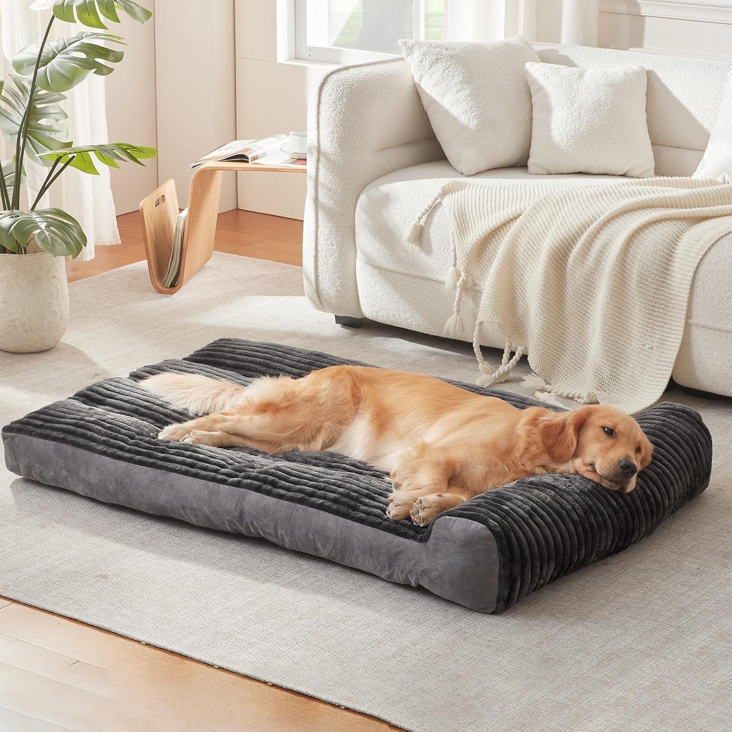 Dog Beds for Medium and Large Dogs Breeds-Sofa Dog Bed with Pillow for Crate Kennel, Super Soft Bed for Support Bolster, Comfortable with a Non-Slip Bottom