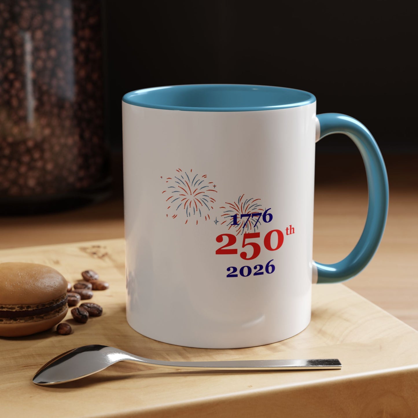 250th Anniversary Coffee Mug – 1776–2026 Patriotic Fireworks Accent Mug