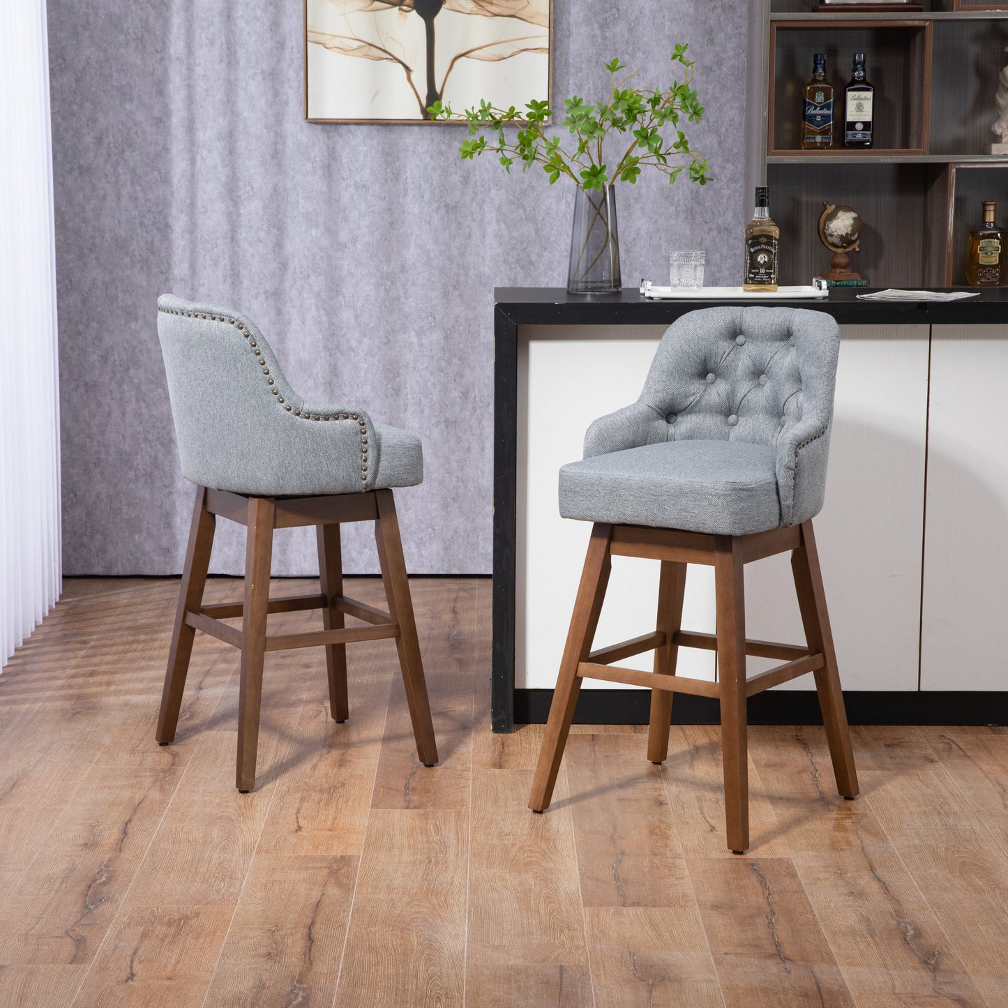 Bar Stools Set of 2 - Counter Height Chairs with Footrest for Kitchen
