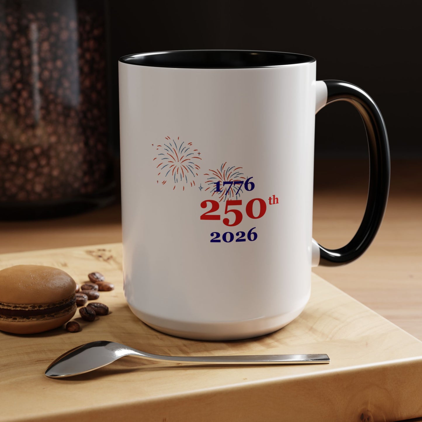 250th Anniversary Coffee Mug – 1776–2026 Patriotic Fireworks Accent Mug