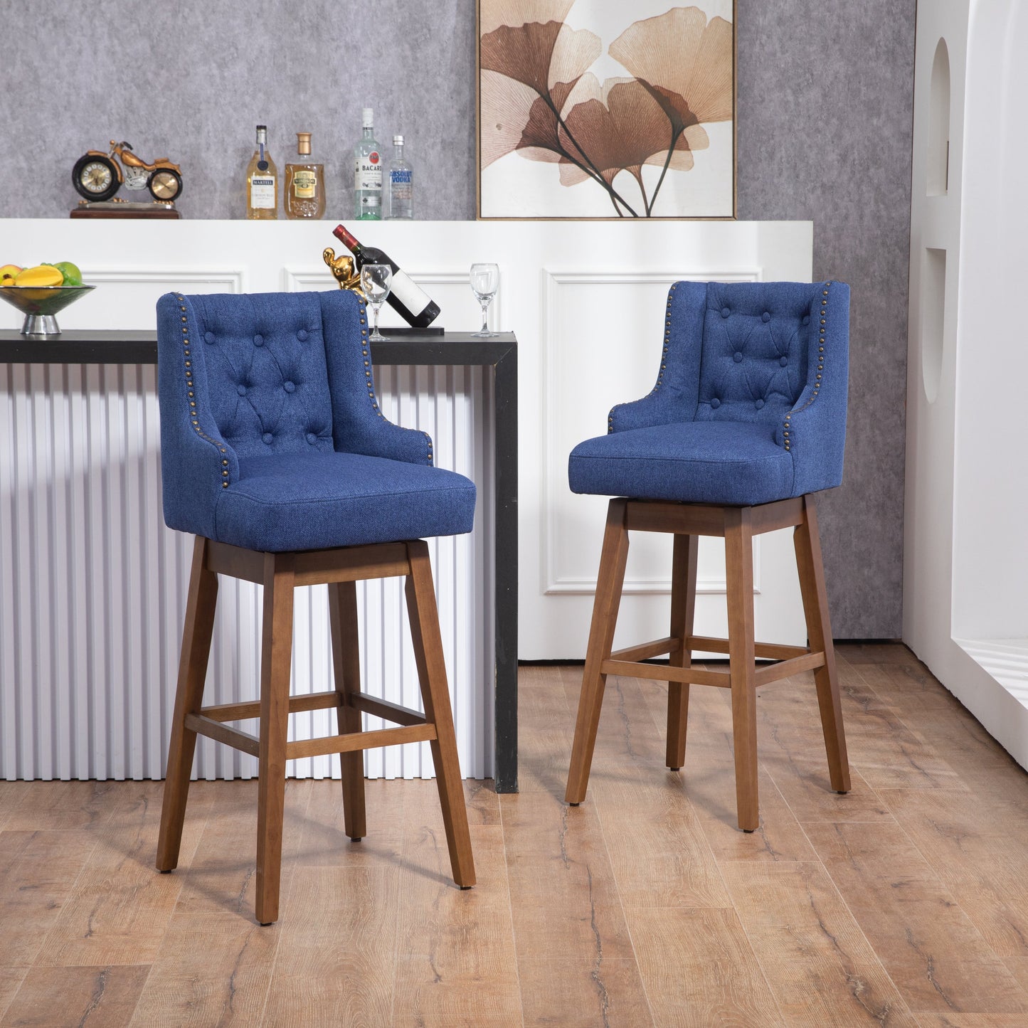 Bar Stools Set of 2 - Counter Height Chairs with Footrest for Kitchen.