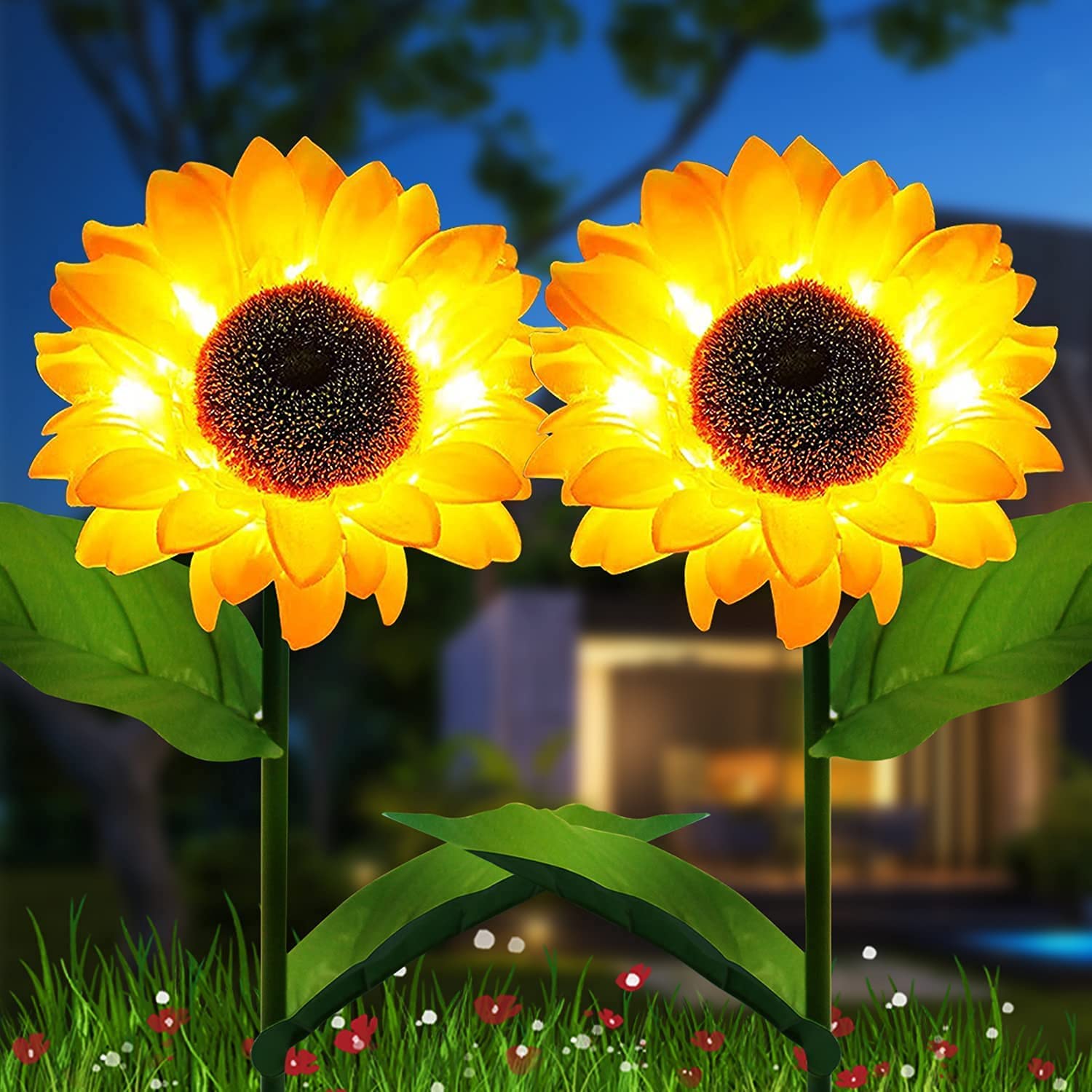 2/4/6 PCS Solar Sunflower Lights LED Waterproof Landscape Outdoor ...