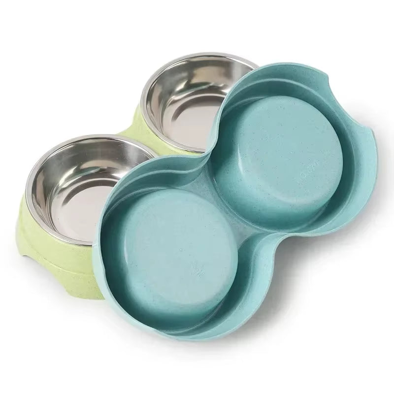 Double Pet Bowls Dog Food Water Feeder Stainless Steel Pet Drinking Dish Feeder Cat Puppy Feeding Supplies Small Dog Accessories