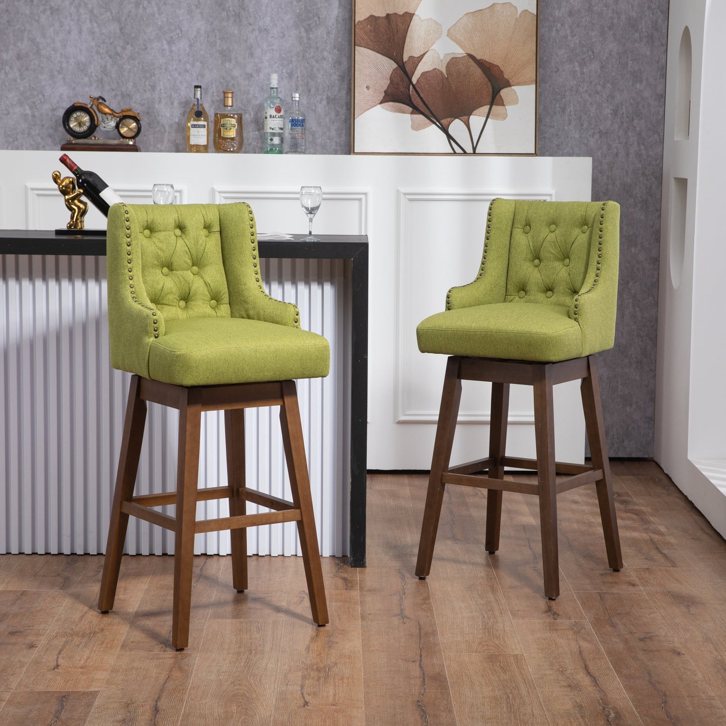Bar Stools Set of 2- Counter Height Chairs with Footrest for Kitchen.