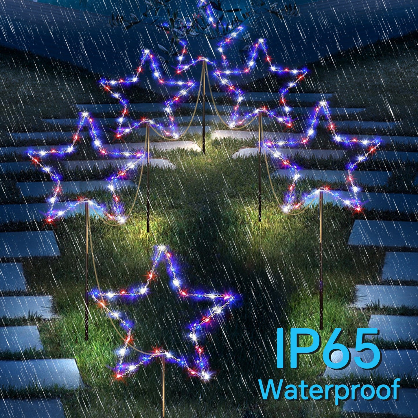 Outdoor Solar Pathway Lights Red White and Blue Star Lights for