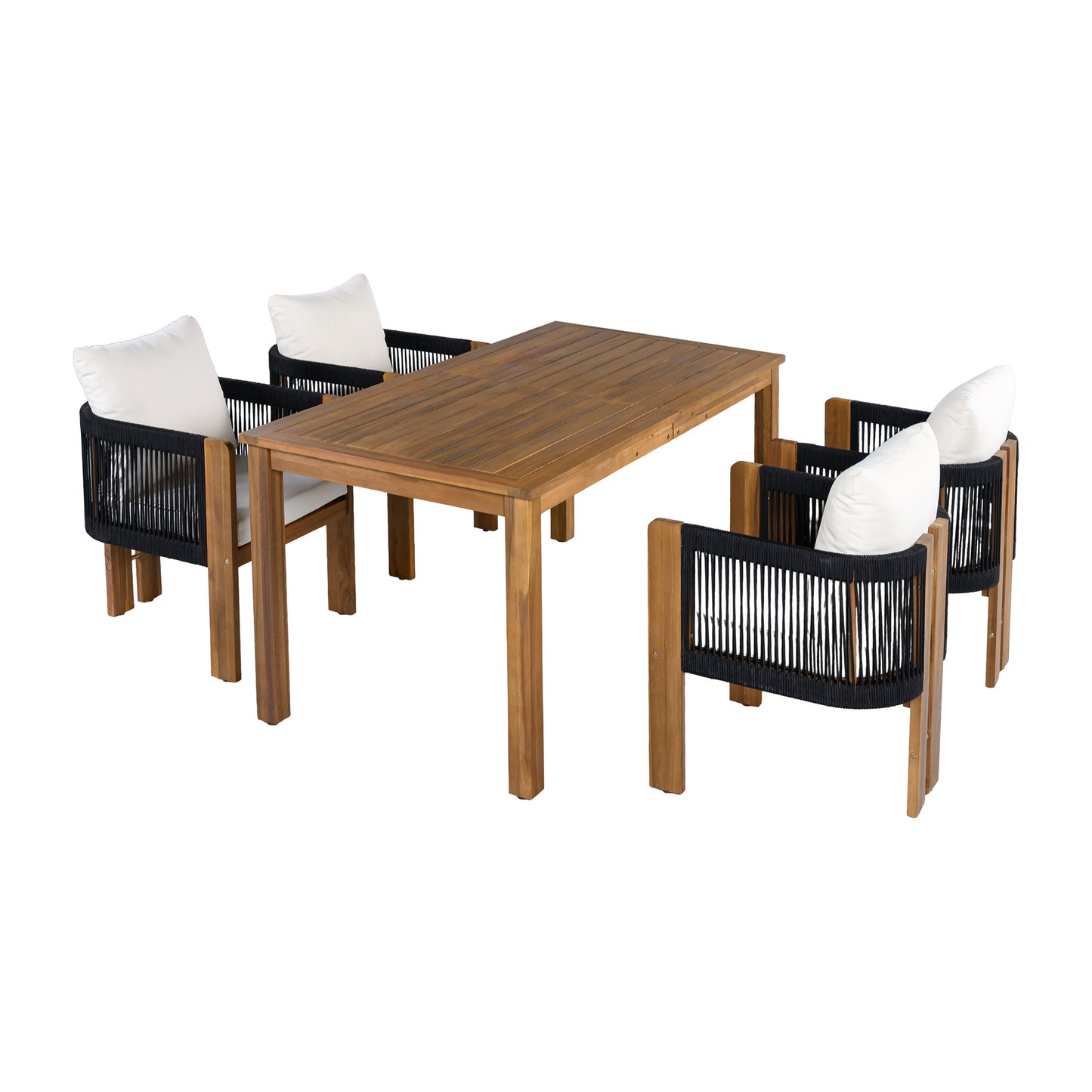 Luxury 5-Piece Outdoor Patio Dining Set for 4, Solid Acacia Wood