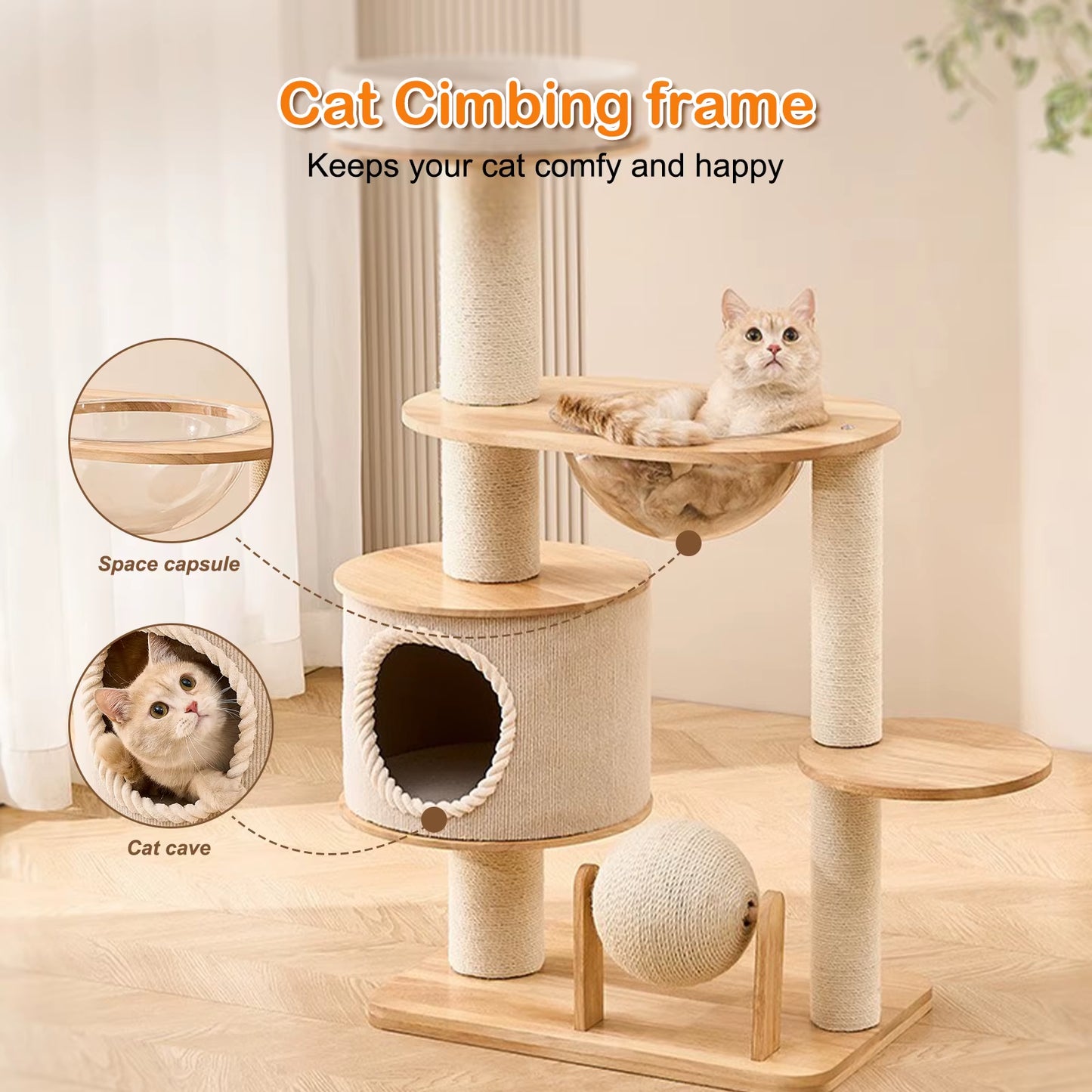 Cute Cat Climbing Tree Tower with Bed - Wear Resistant Multi-Level Cat Furniture 
